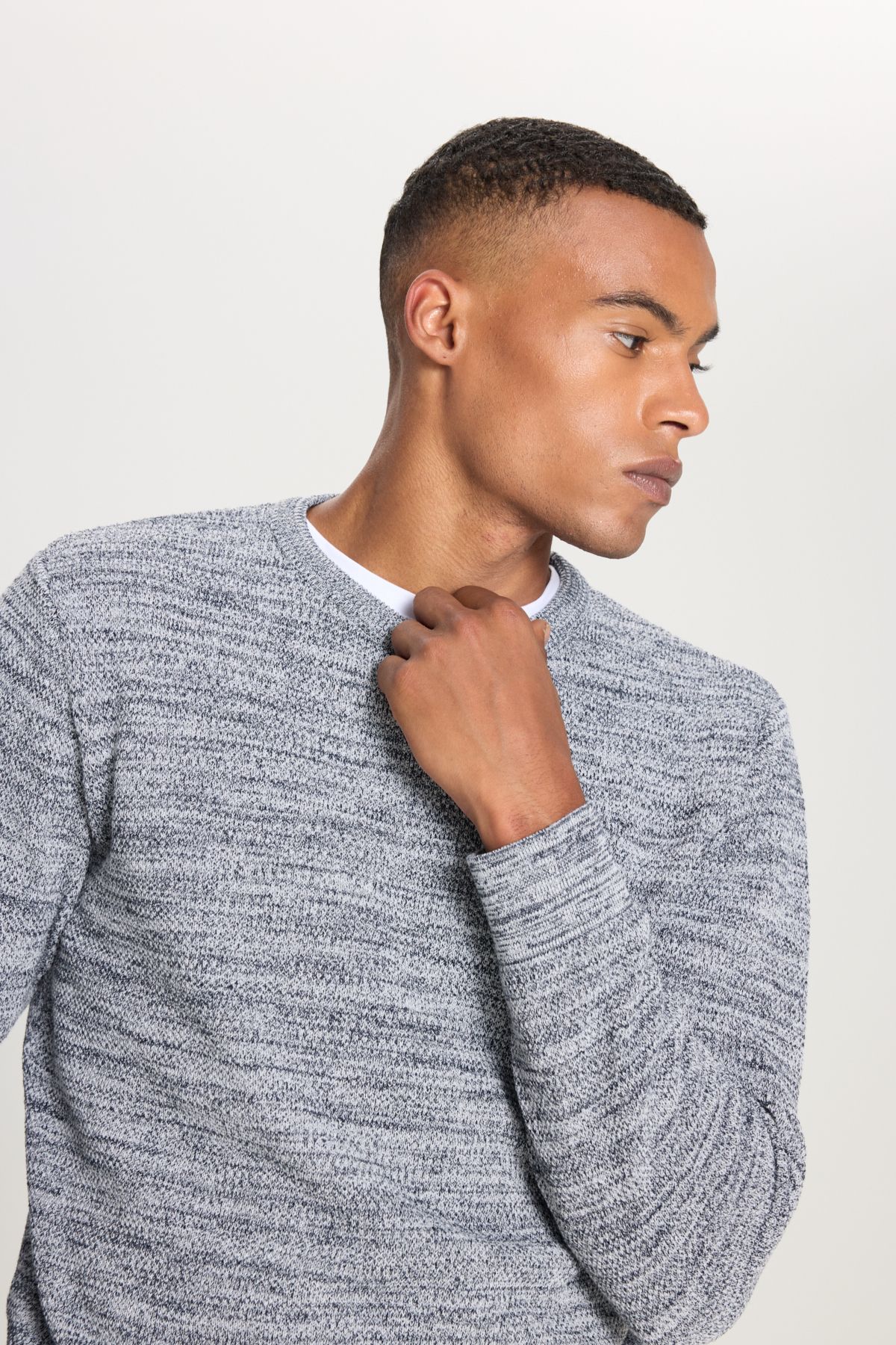 ALTINYILDIZ CLASSICS-Men's Navy Blue/Grey - Crew Neck Patterned Standard Fit Knitwear Sweater 3