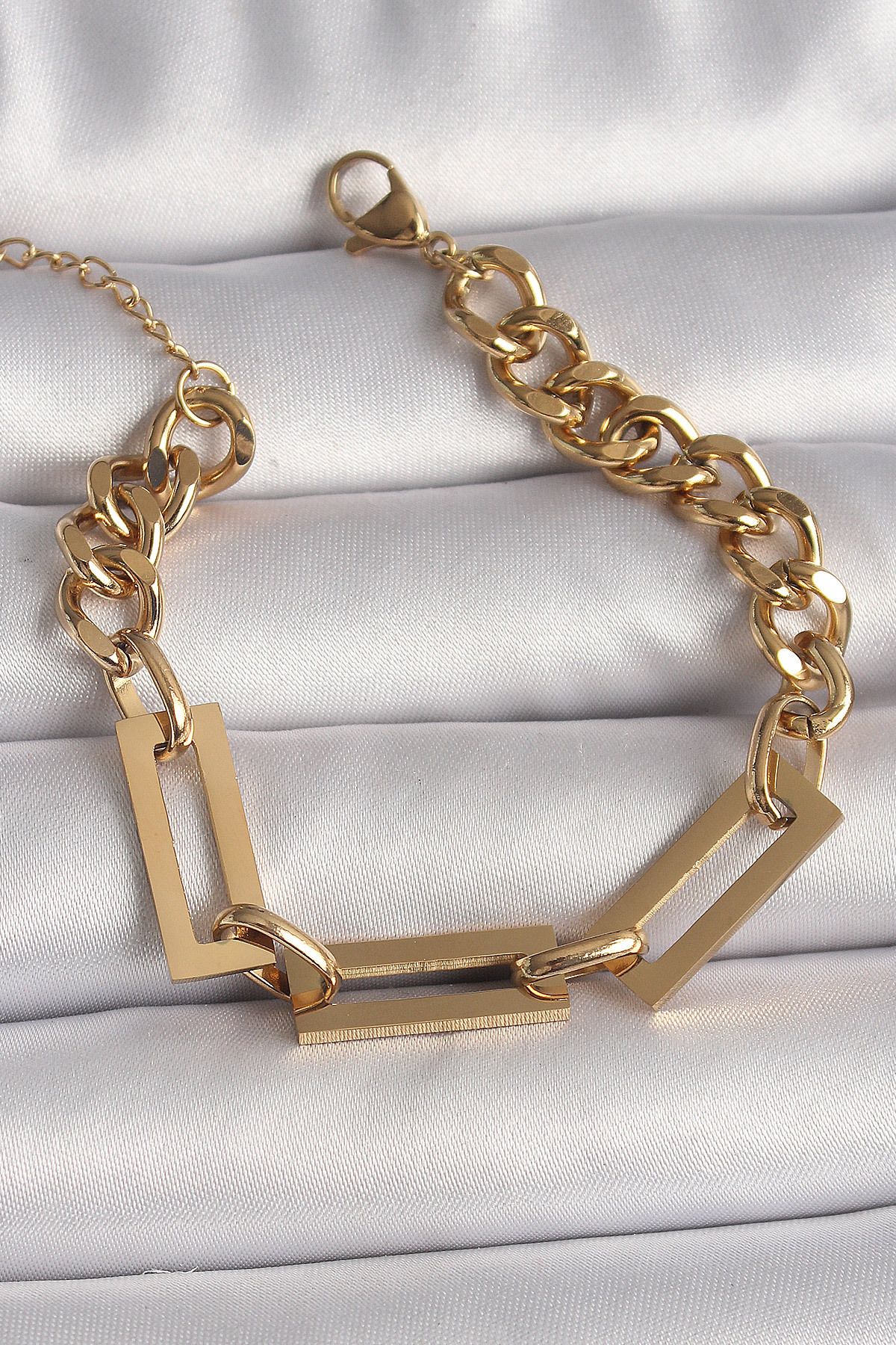 mk global 316L Çelik Gold Renk 2 Li Zincir Model Kadın Bileklik