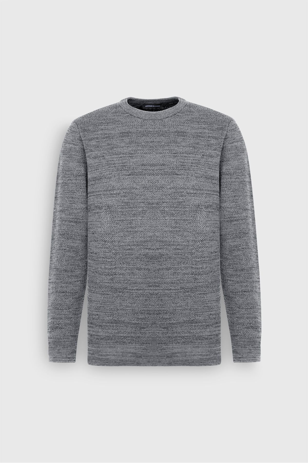 ALTINYILDIZ CLASSICS-Men's Navy Blue/Grey - Crew Neck Patterned Standard Fit Knitwear Sweater 6