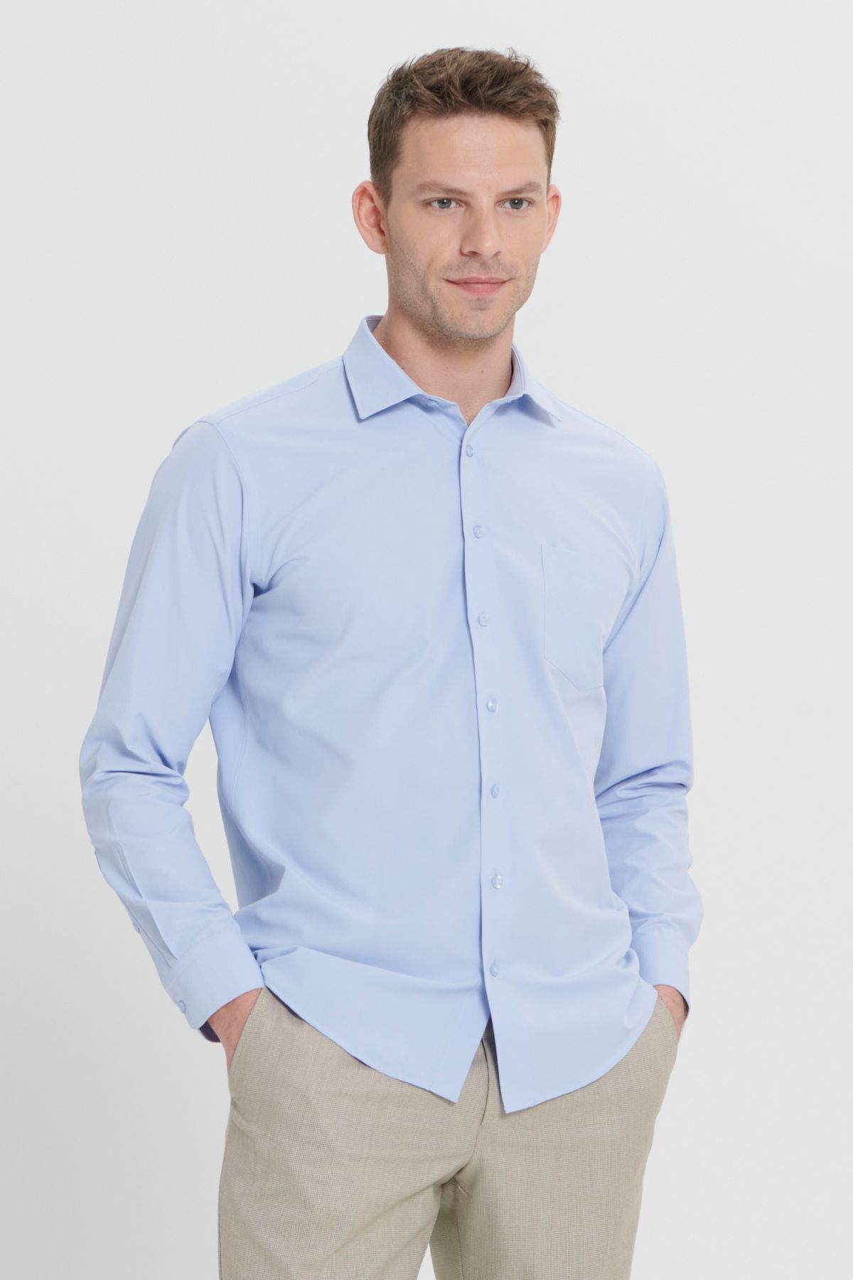 AC&Co / Altınyıldız Classics-Ανδρικό γαλάζιο πουκάμισο Easy-Iron Comfort Fit Relaxed Cut Classic γιακά 3