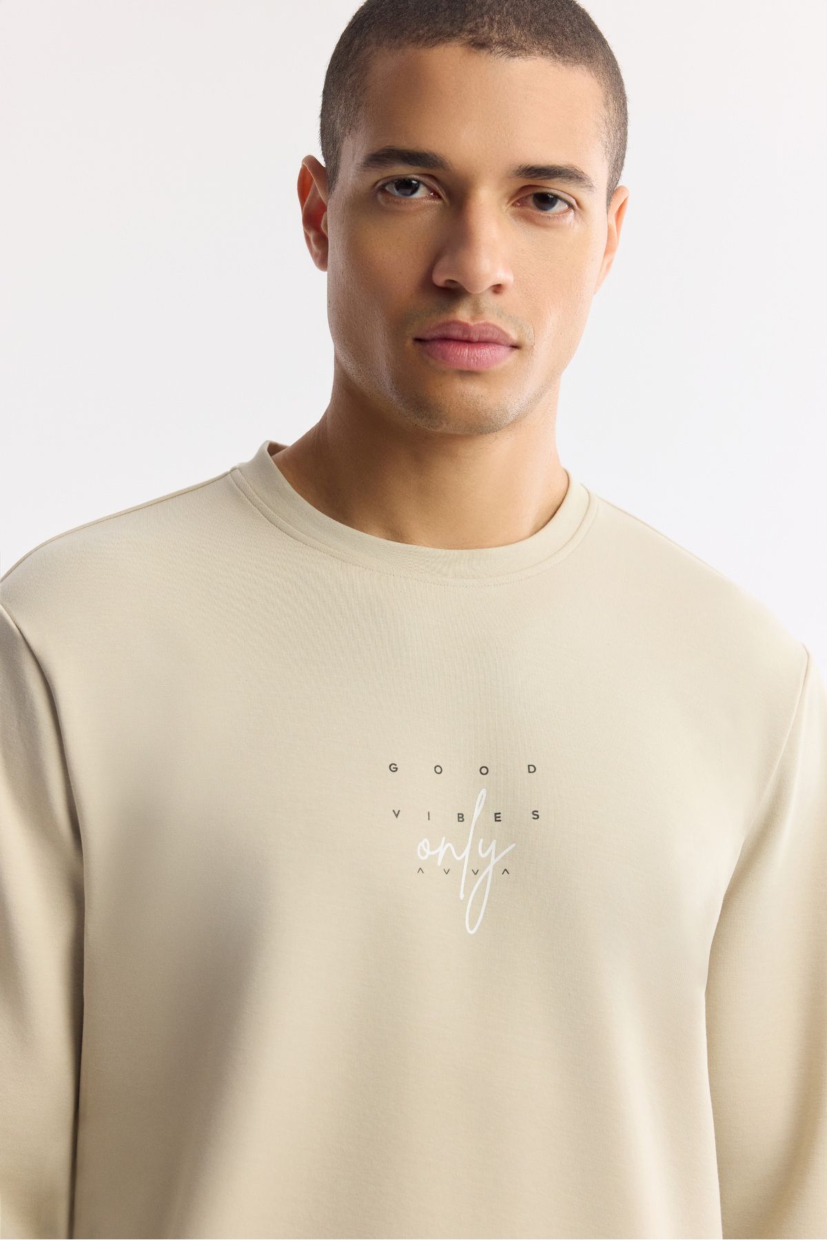 Avva-Men's Stone Crew Neck Printed Interlock Sweatshirt A51Y1235 1