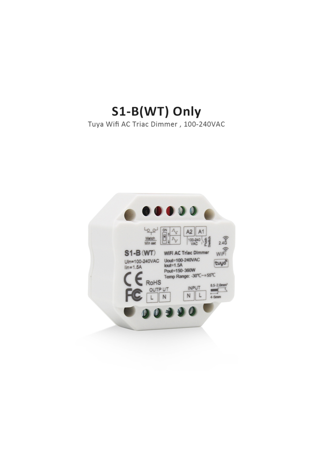 MJJC-S1-b(WT) Only Tuya Smart Life Wifi Led Ac 110v 220v 240v Triac Dimmer Single Color Dimmable Tape Lam 1