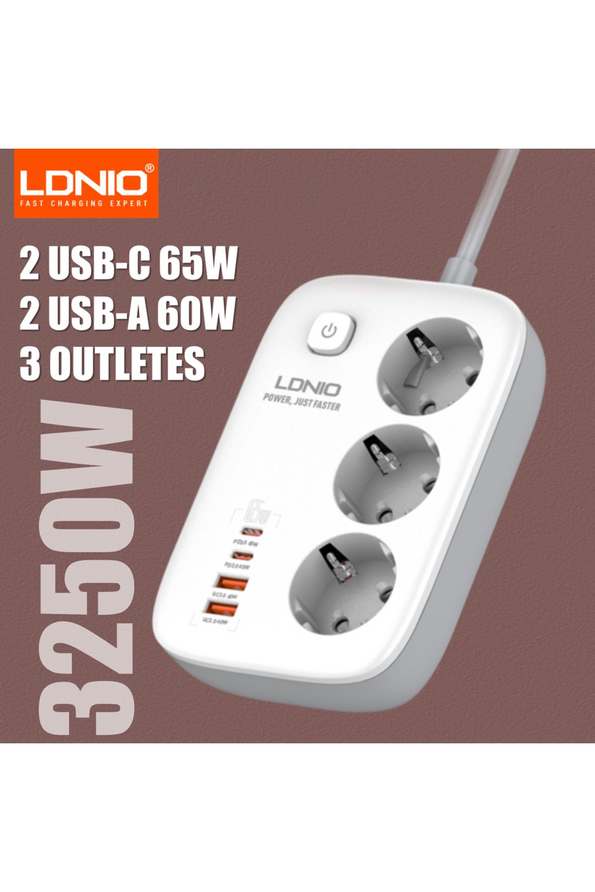 Choice-Eu Ldnio 3 Outlets Power Strip Eu Standard With Pd 65w 4 Usb Port Usb Charging 2m Extension Cord Soc 1