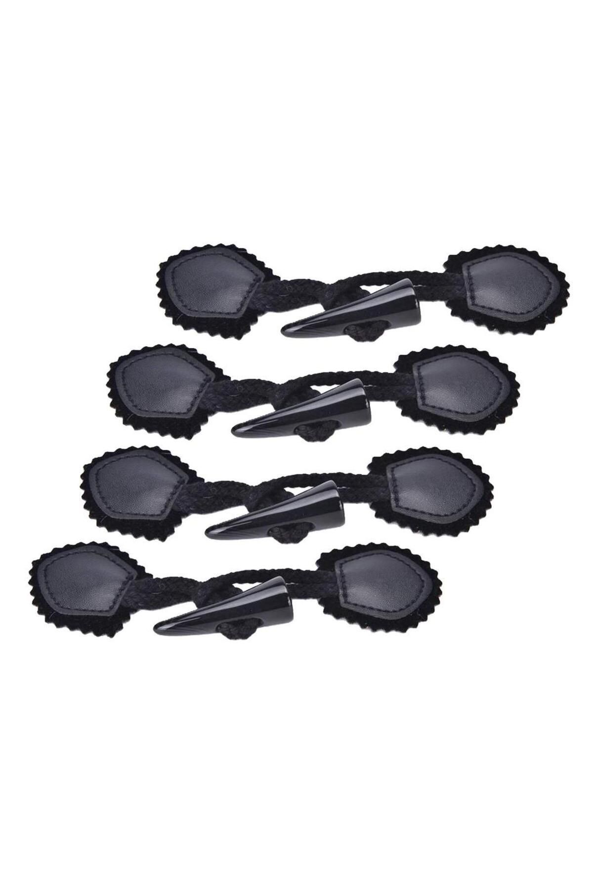 Choice-Black 4 Pairs Horn Buttons Duffle Coat Jacket Fasteners Toggle With Leather Patch Buckle Buttons For 1