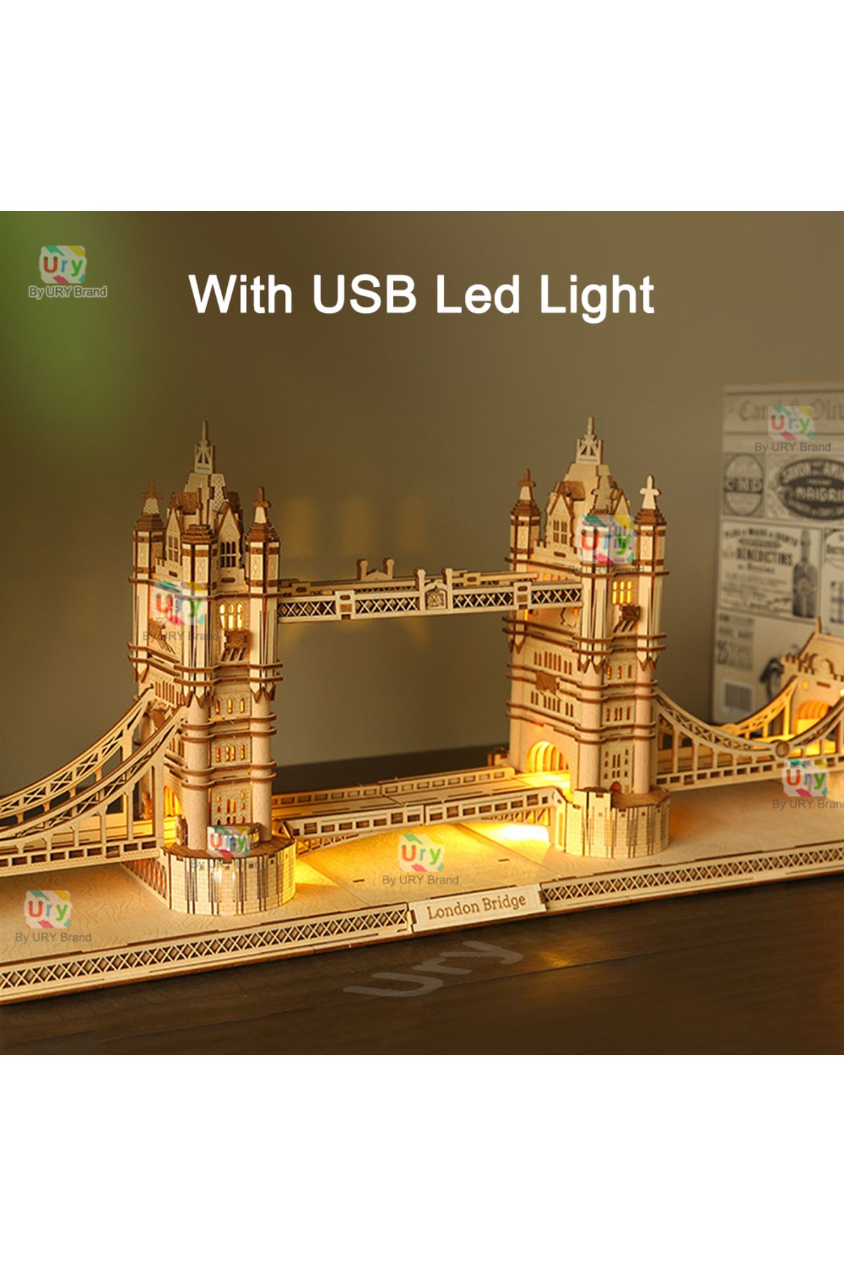 Choice-W0214p With Box Ury 3d Wooden Puzzle England London Tower Bridge With Light Led Retro Assembly Souve 6