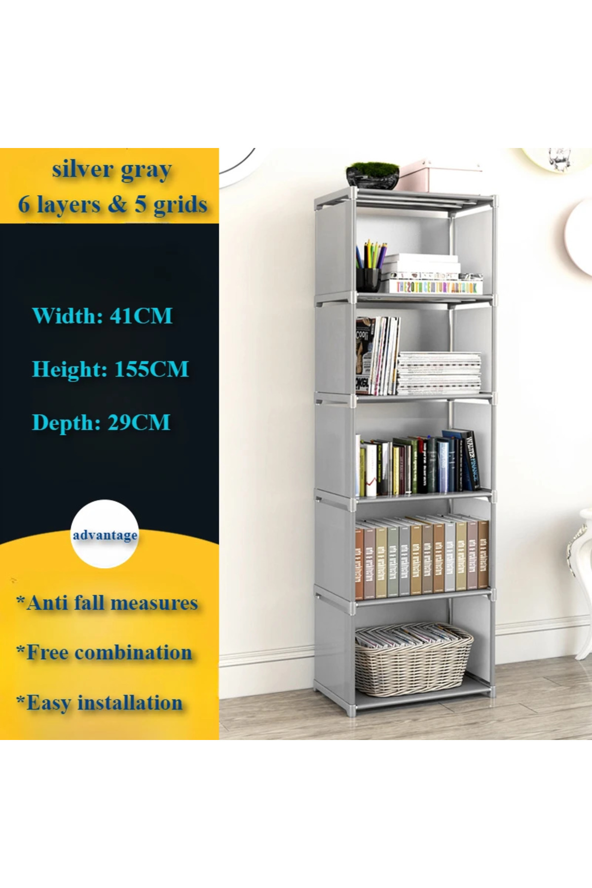Choice-5 Grids Simple Bookshelf Multi-layer Bookshelf Storage Racks Bedroom Book Shelf Organizer Easy Assem 1