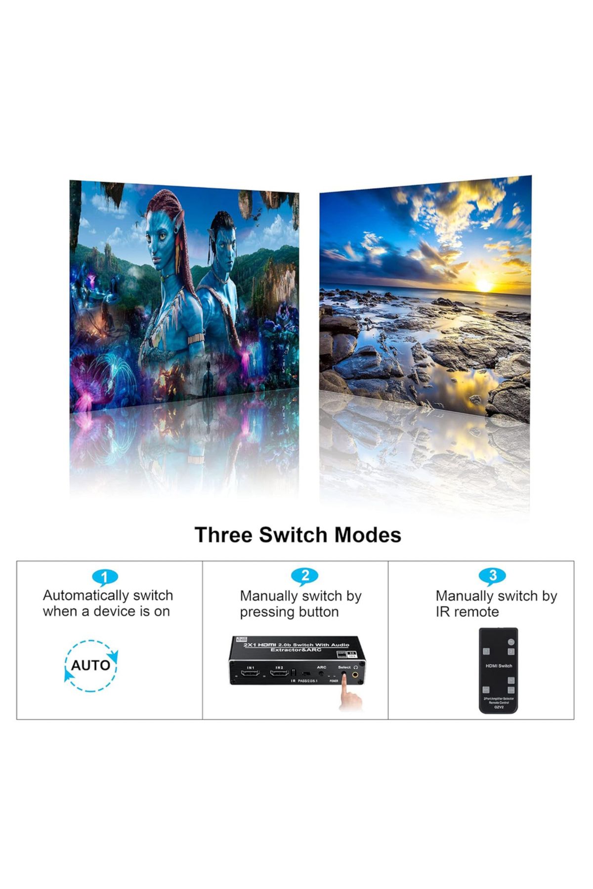 Choice-2 × 1 مع مخرج صوت، مفتاح HDMI مع مستخرج صوت، مقسم صوت HDMI 4K 60 هرتز، 2 في 1 مخرج HDMI إلى C 4