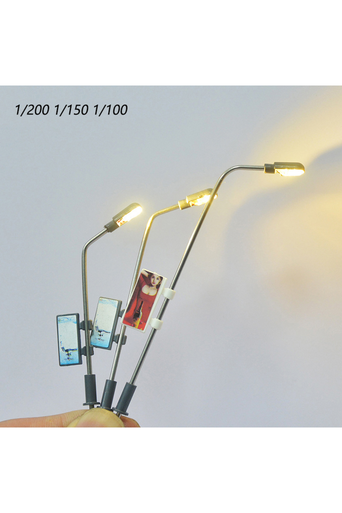 مقیاس ۱۵۰، ۵ عدد چراغ تبلیغاتی مینیاتوری ۳ ولت LED، چراغ خیابانی، پایه چراغ روشن، کیت مدل، ریل‌وا