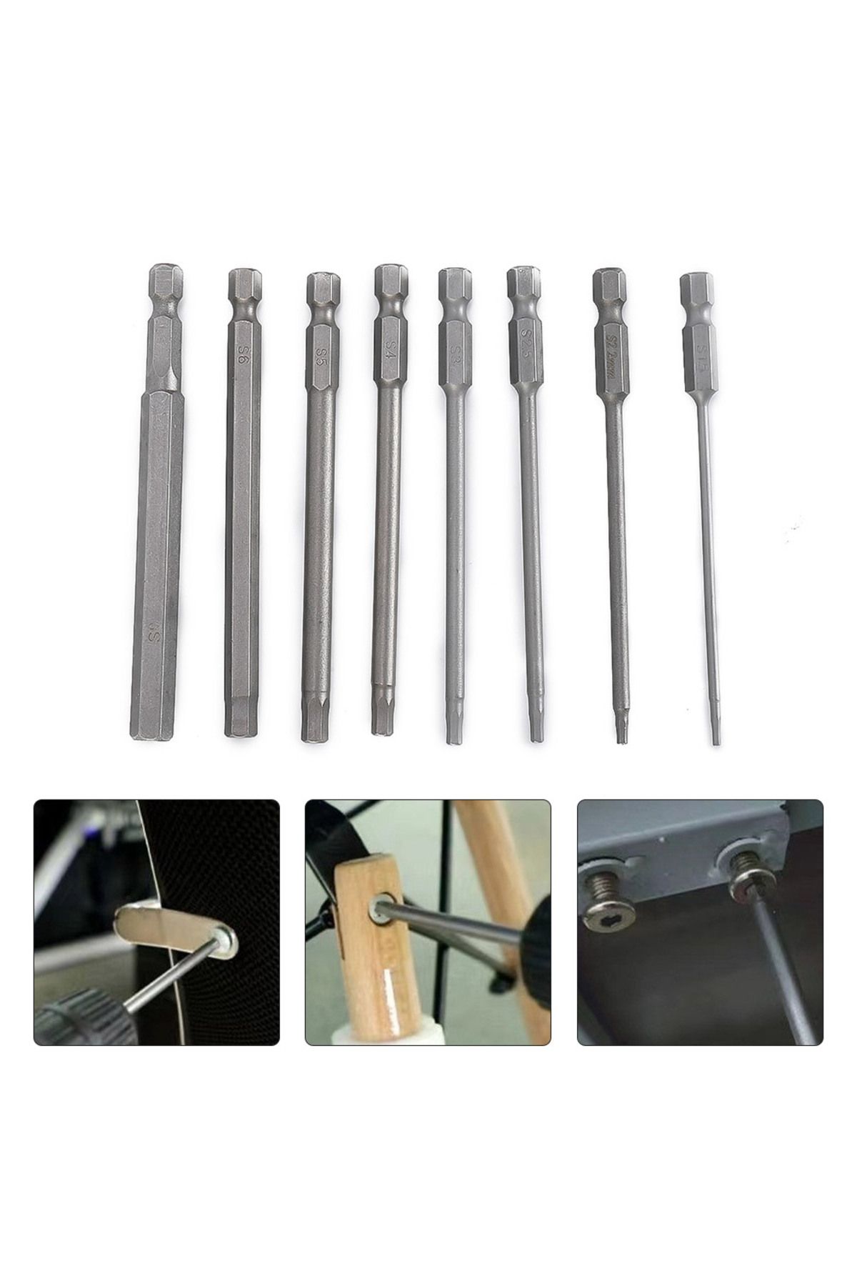 DAZZLEEX-8Pcs 1/4" Hex Shank Head Allen Wrench Screwdriver Socket Bit Metric Magnetic Screwdriver Bits Set 4