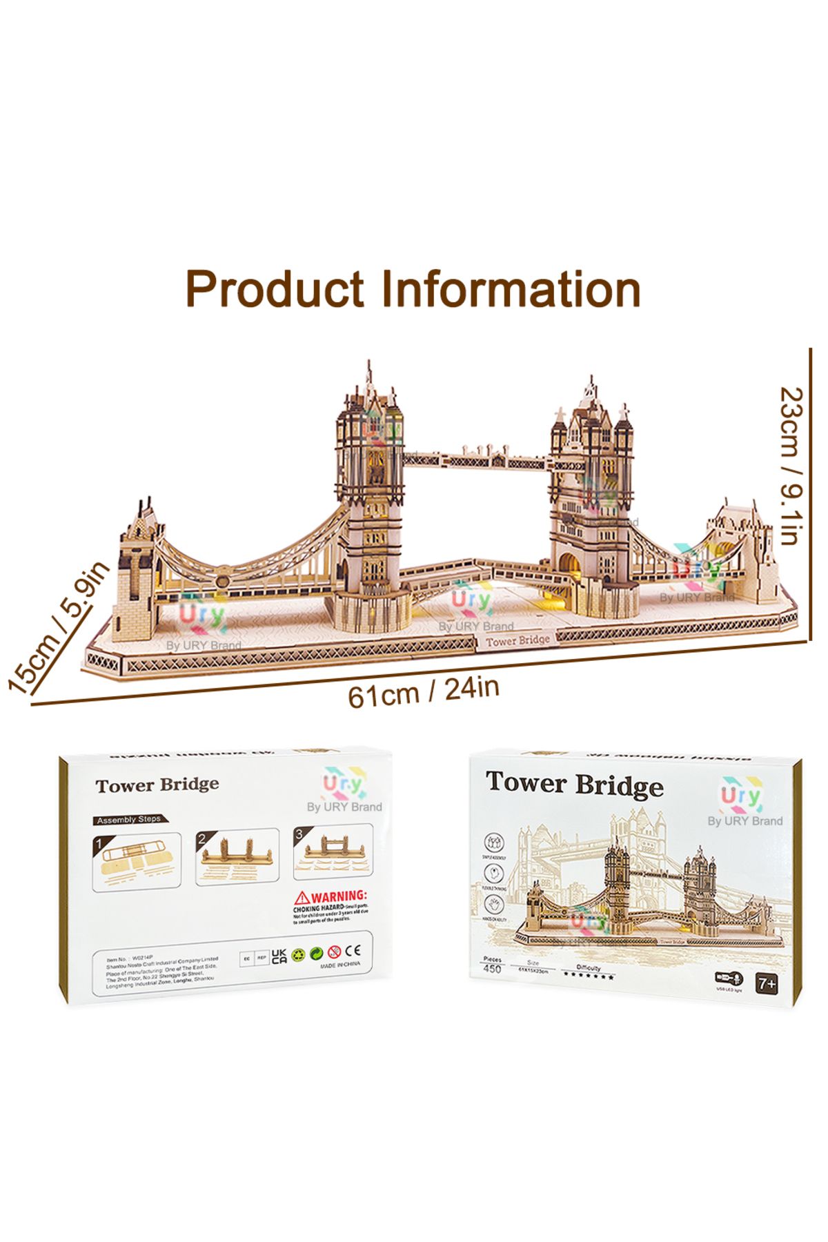 Choice-W0214p With Box Ury 3d Wooden Puzzle England London Tower Bridge With Light Led Retro Assembly Souve 3