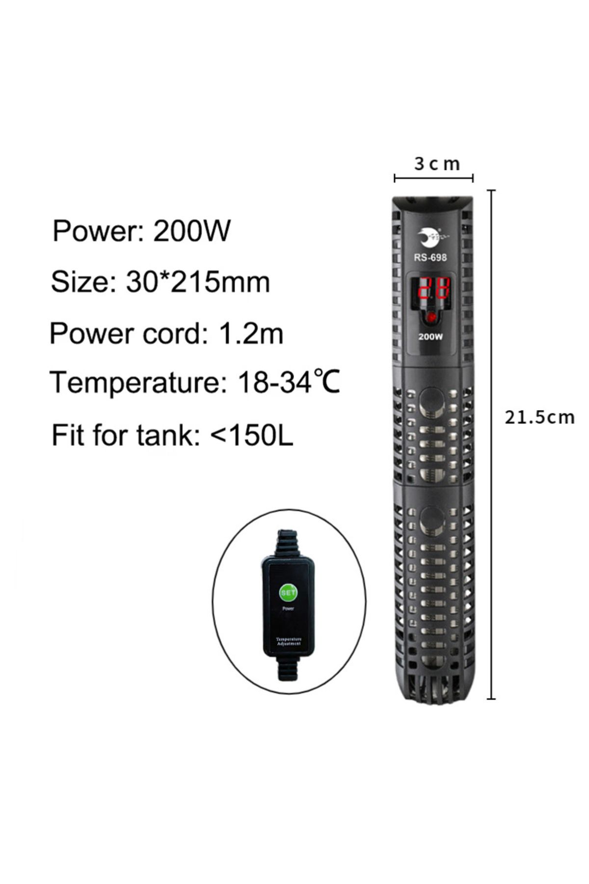 Choice-Voltage 220v 200w Aquarium Submersible Heater Fish Tank Water Heating Rod Constant Aquarium Thermost 1