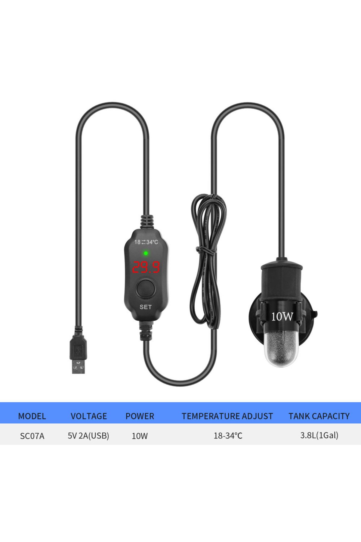 Choice-5v-2a Usb Sc07a-celsius Usb Mini Aquarium Heating Rod Fish Tank Aquarium Heater Submersible Thermost 1