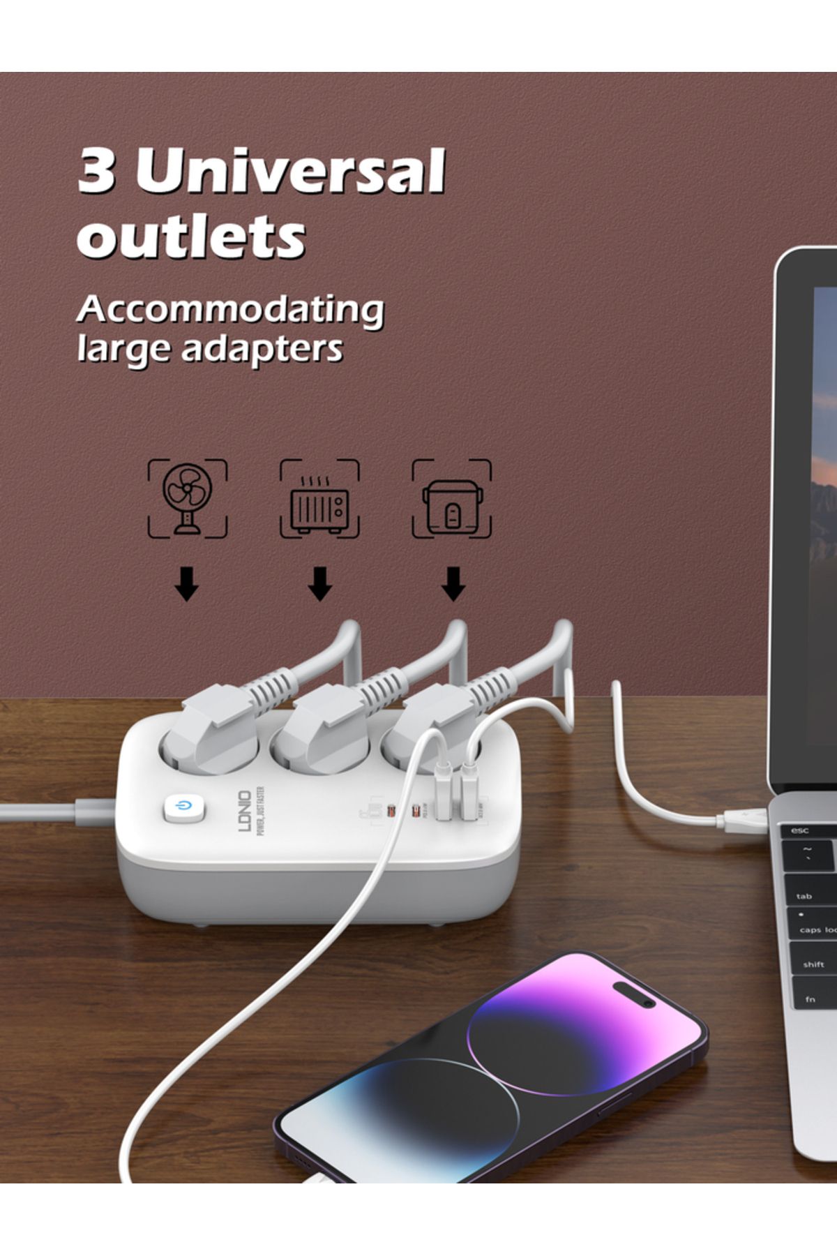 Choice-Eu Ldnio 3 Outlets Power Strip Eu Standard With Pd 65w 4 Usb Port Usb Charging 2m Extension Cord Soc 2