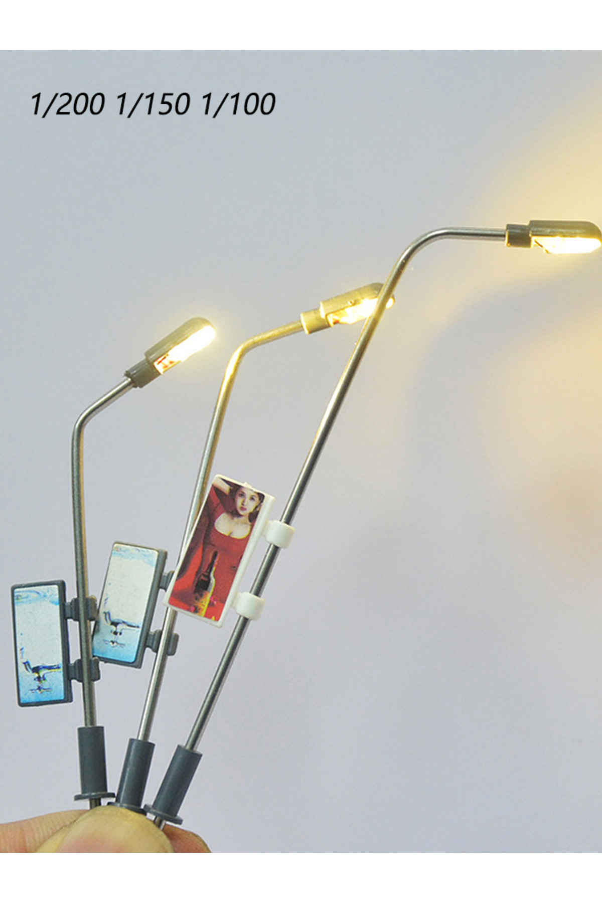 مقیاس ۱۵۰، ۵ عدد چراغ تبلیغاتی مینیاتوری ۳ ولت LED، چراغ خیابانی، پایه چراغ روشن، کیت مدل، ریل‌وا