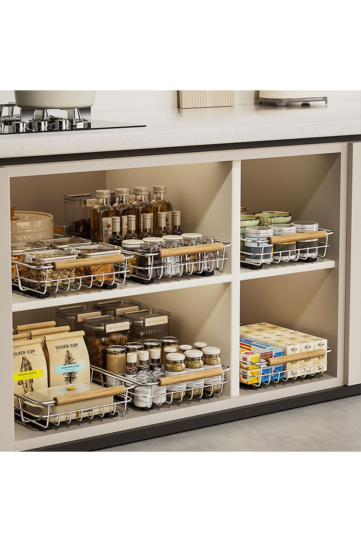 Choice-WMMO Pull-Out Cabinet Organizer Kitchen Seasoning Jar Dish Bowl Storage Rack Multipurpose Storage... 8