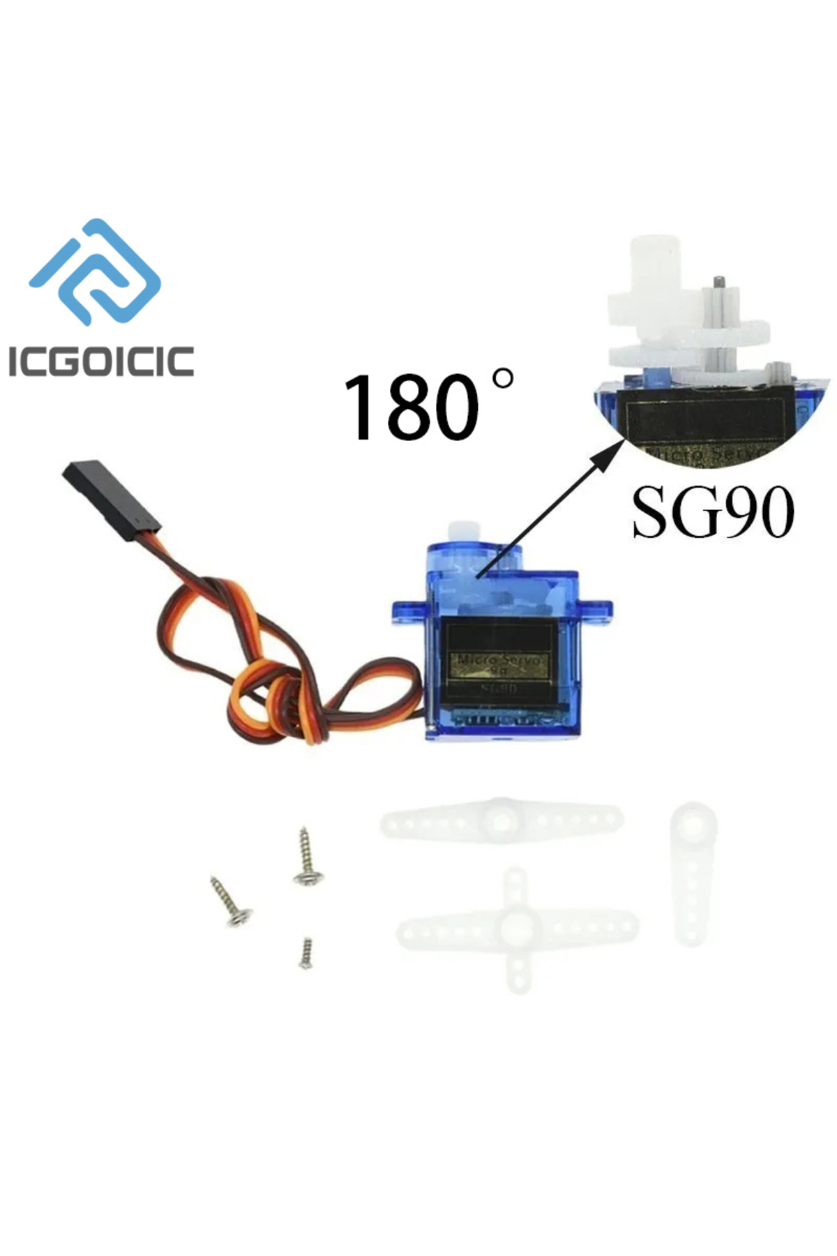 Servomoteur Sg90 9G Micro Gear Servo Motor à aile fixe 180/360 degrés pour hélicoptère RC avion