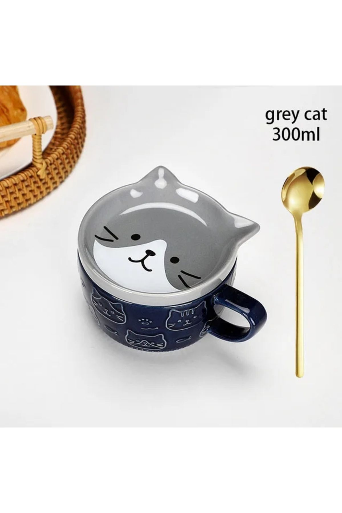 Choice-301-400ml Grey Cat Japanese Cartoon Cat Coffee Mug With Animal Cat Pattern Lid Small Dish Cute Break 1