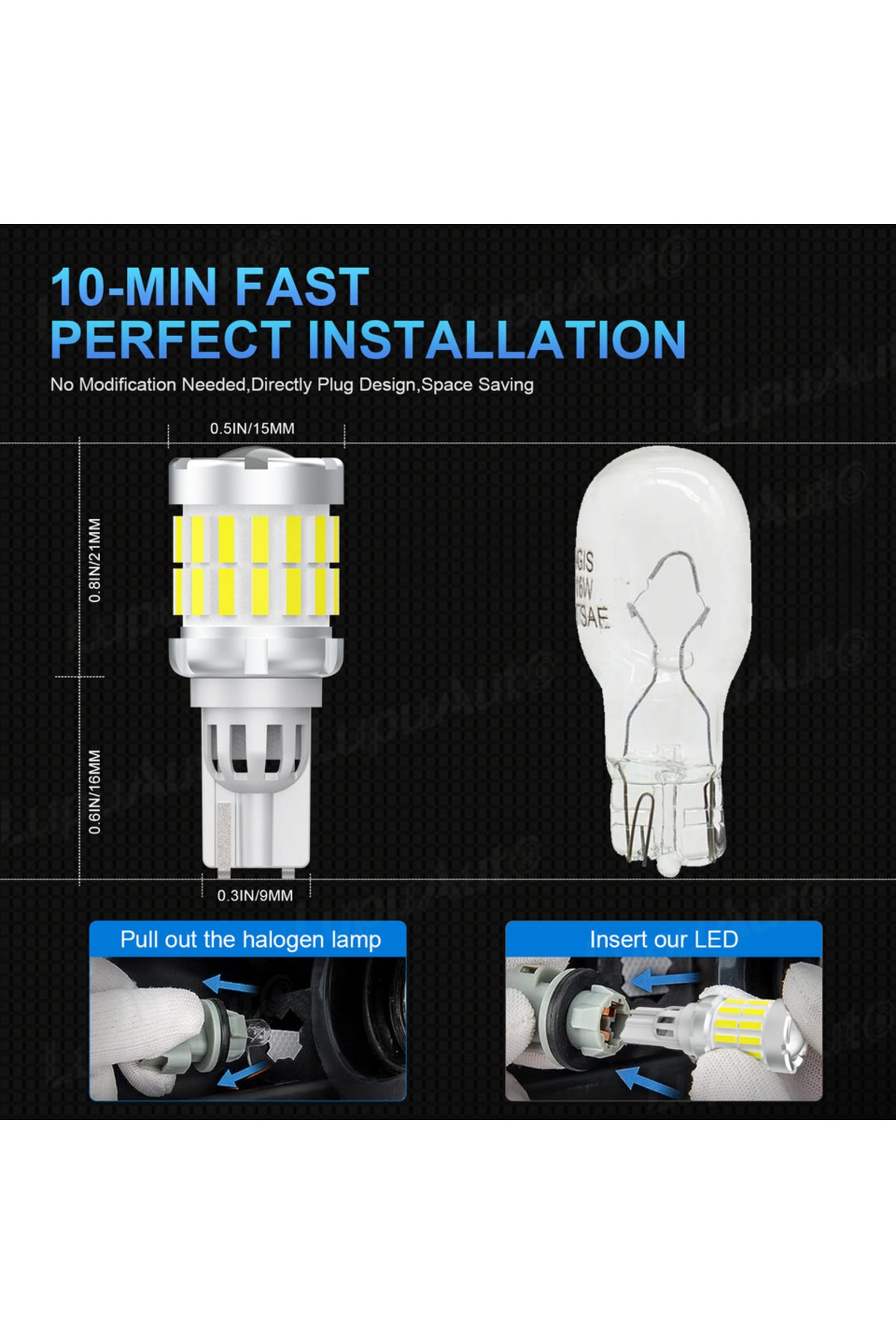 NLpearl-T15 6000k White 2pcs W16w T15 Led Bulb Canbus Error Free Backup Reverse Led 912 921 Bulb 12v 5