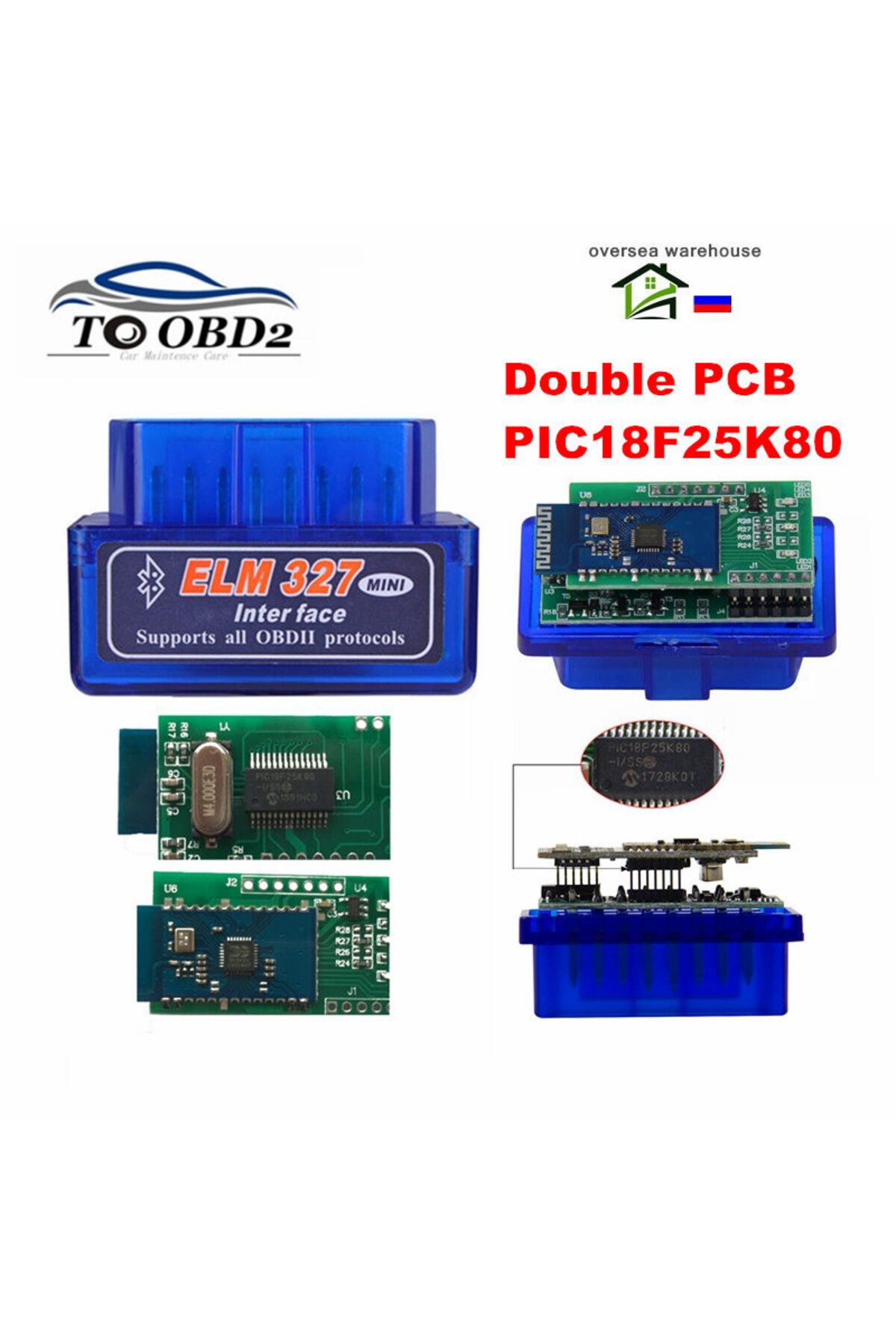 Choice-Lot ELM327 V1.5 Double PCB PIC18F25K80 Chip Bluetooth ELM 327 Code Reader Works Android OBD2 Diag... 2