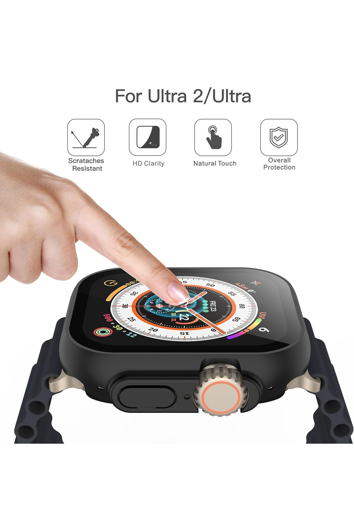 AWH-قطعتان من حافظة الكمبيوتر الصلبة مع زجاج مقوى لساعة Apple Watch Ultra 2/Ultra مقاس 49 مم، مقاومة للصدمات. 2