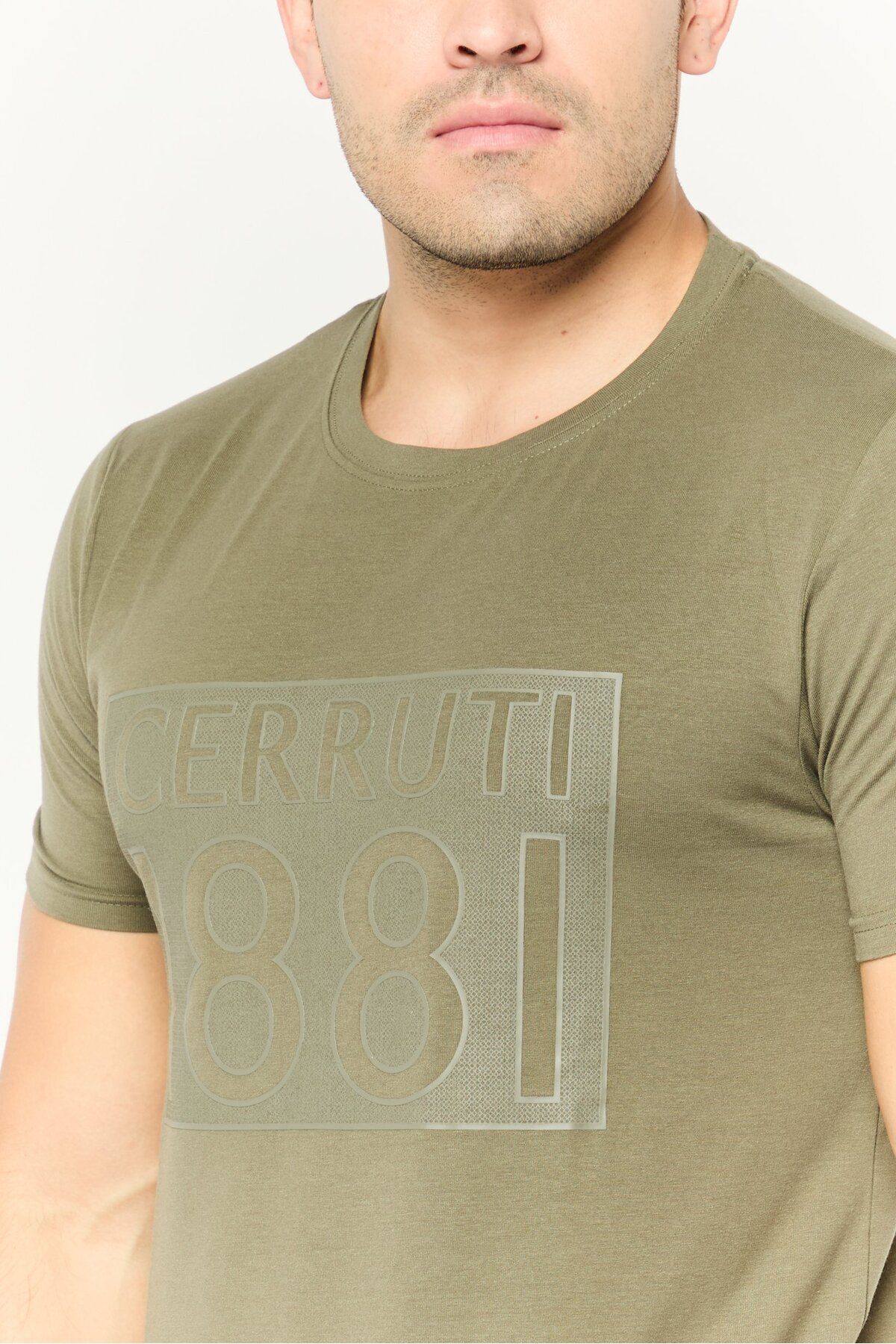 Cerruti 1881-Men Crew Neck Short Sleeves Brand Logo T-Shirt, Olive 3