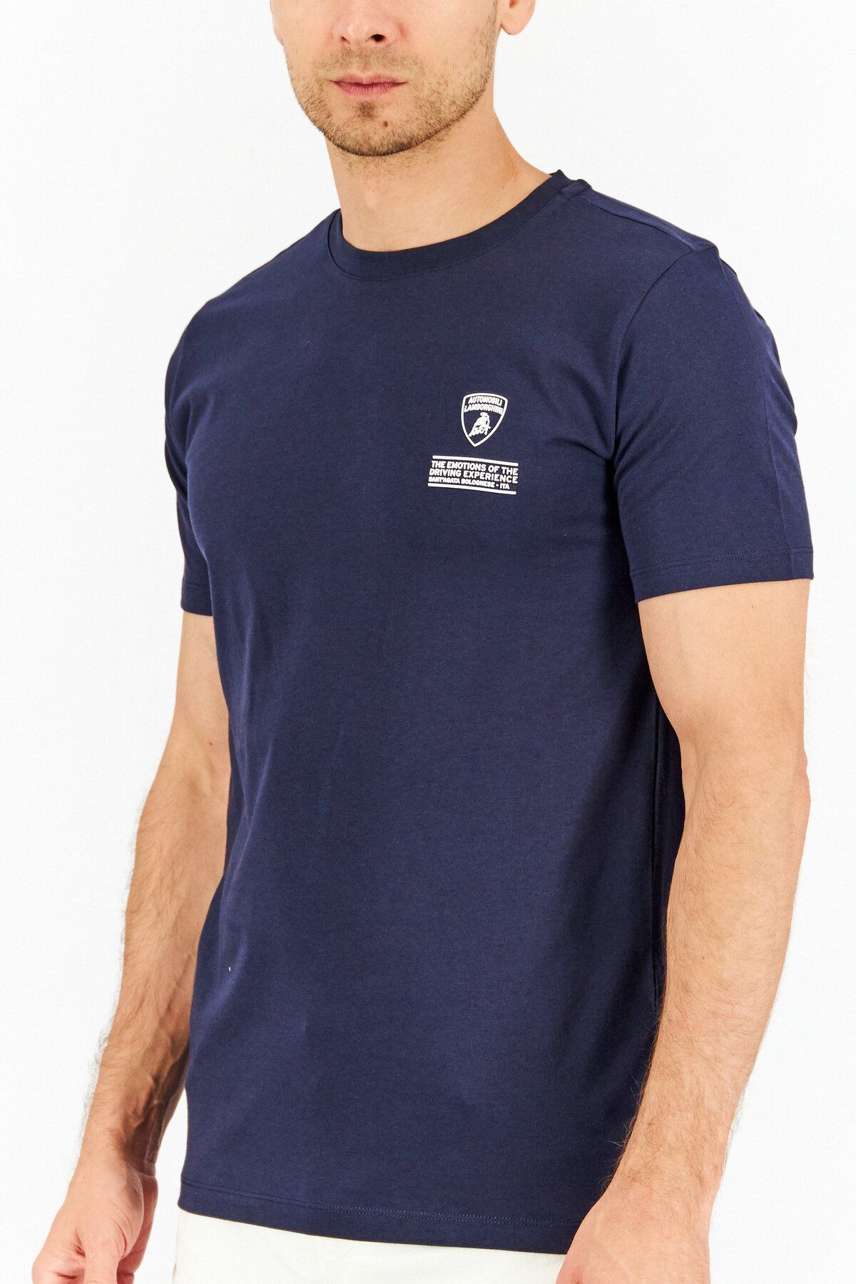 Lamborghini-Men Crew Neck Short Sleeves Brand Logo T-Shirt, Navy Blue 4