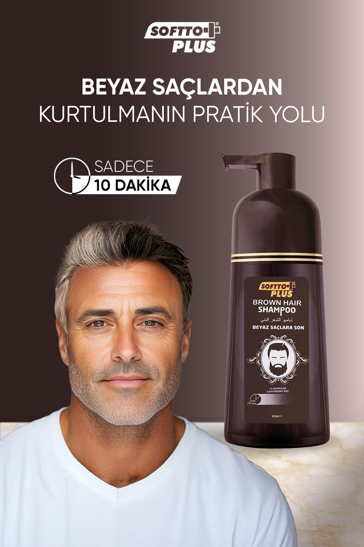 Softto Plus-Braunes dunkles Kastanien-Shampoo (kein weißes Haar mehr, 10 Minuten) 350 ml KeyÜrün414 3