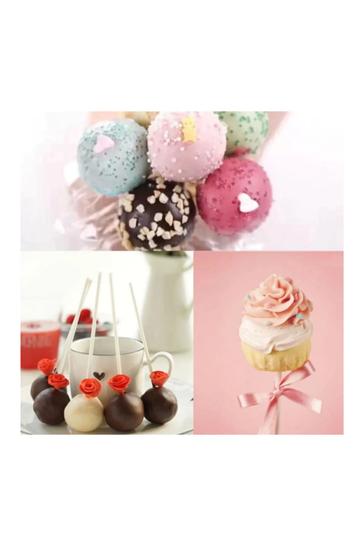 adin tasarım-Set of 100 Cakepops - Pop Cake Mini Cake with Lollipop Candy Stand and Cake Pops Lollipop Stick 5