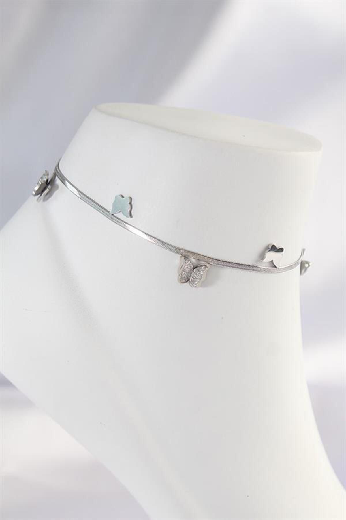 Bellamods-316L Steel Silver Color Minimal Butterfly Anklet 1