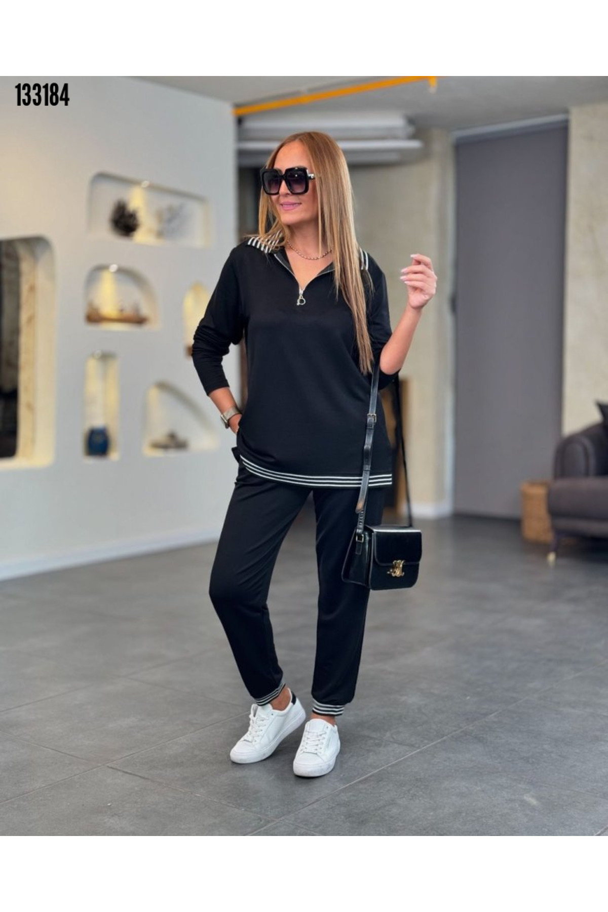 Kokosh moda Kadın Desen Detaylı Fermuarlı Büyük Beden Şık Alt Üst İkili Takım görsel 5