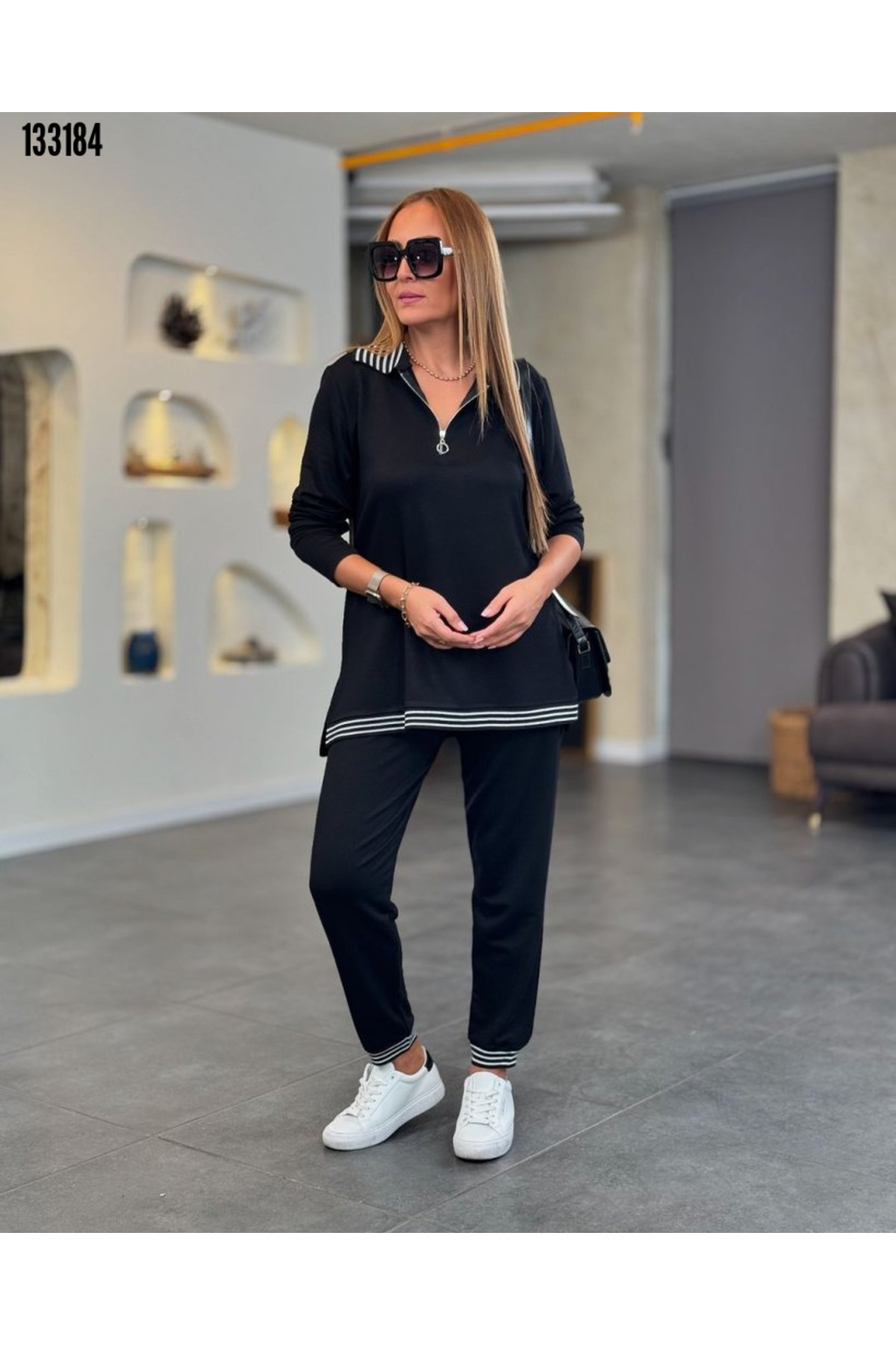 Kokosh moda Kadın Desen Detaylı Fermuarlı Büyük Beden Şık Alt Üst İkili Takım görsel 6
