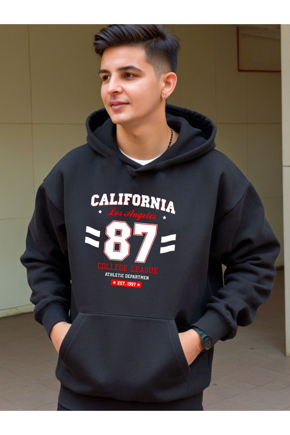 DEEPSENCE-California87 Unisex Black Oversize Hooded Sweatshirt 2