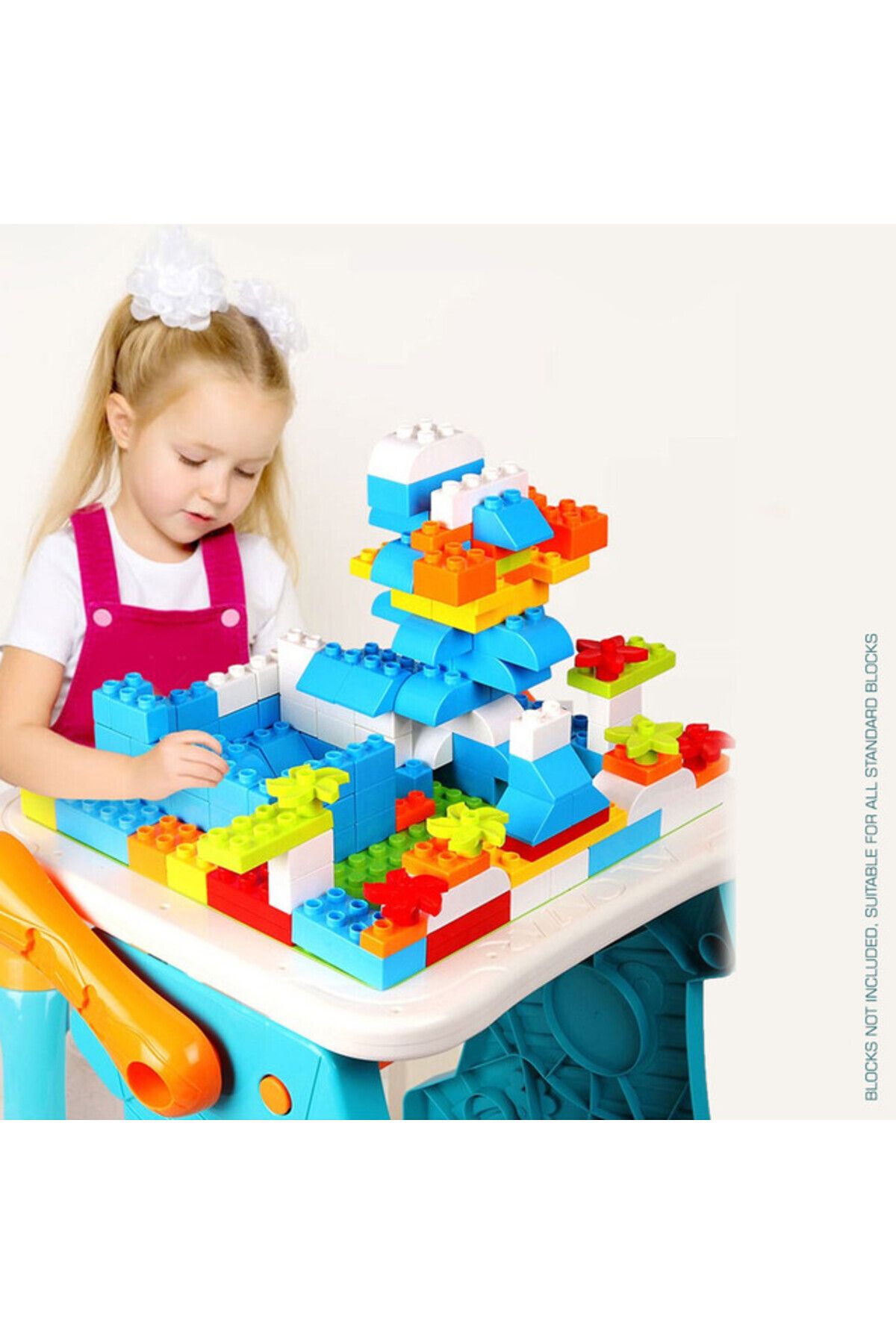Little Story-Double Sided 2-IN-1 Blocks Table & Magnetic Learning Board Set w/ Chair 3