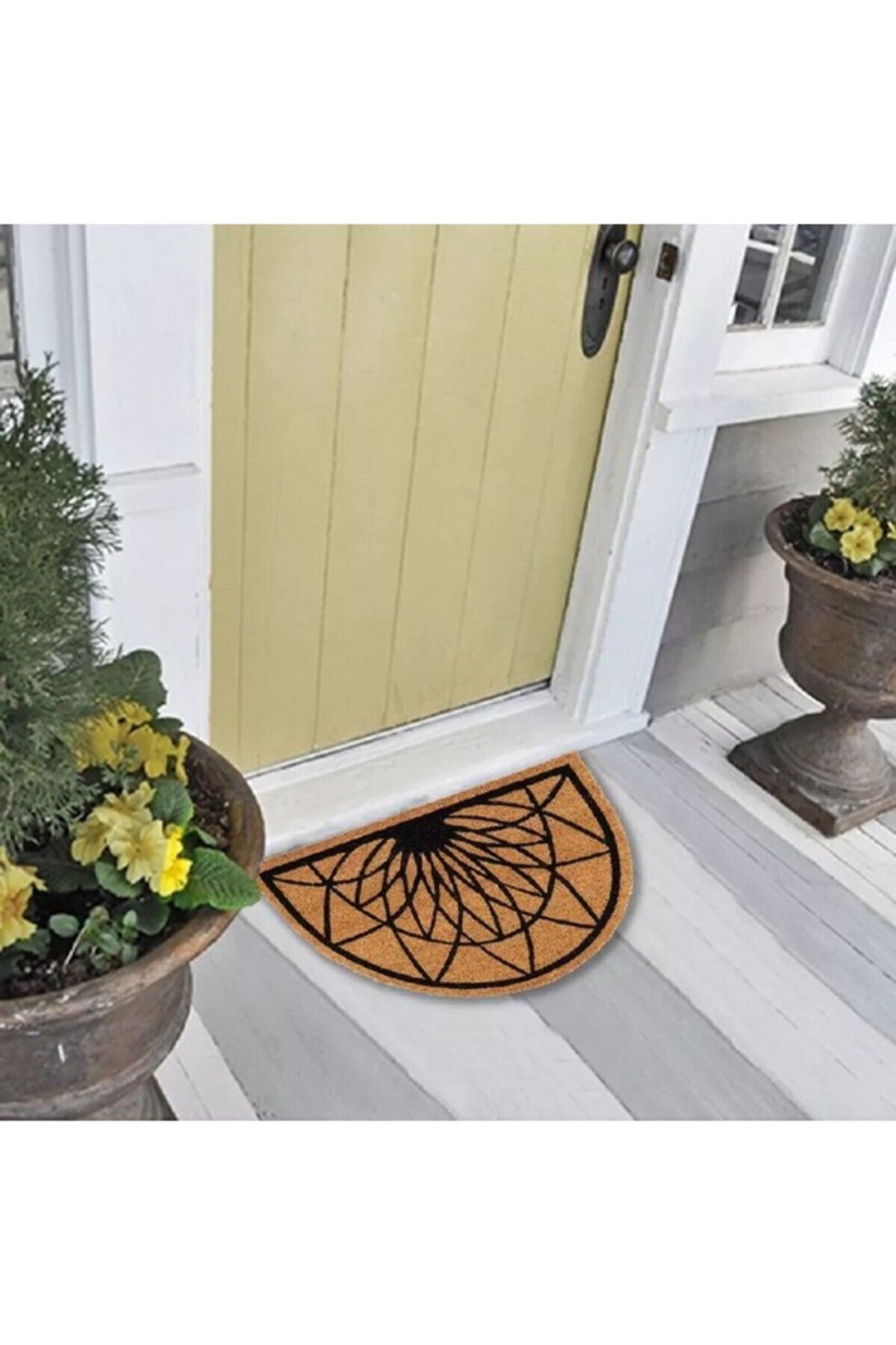 Luance-Non-Slip Backing Attractive Design Rosace Half Moon Door Mat 40 x 60cm 4