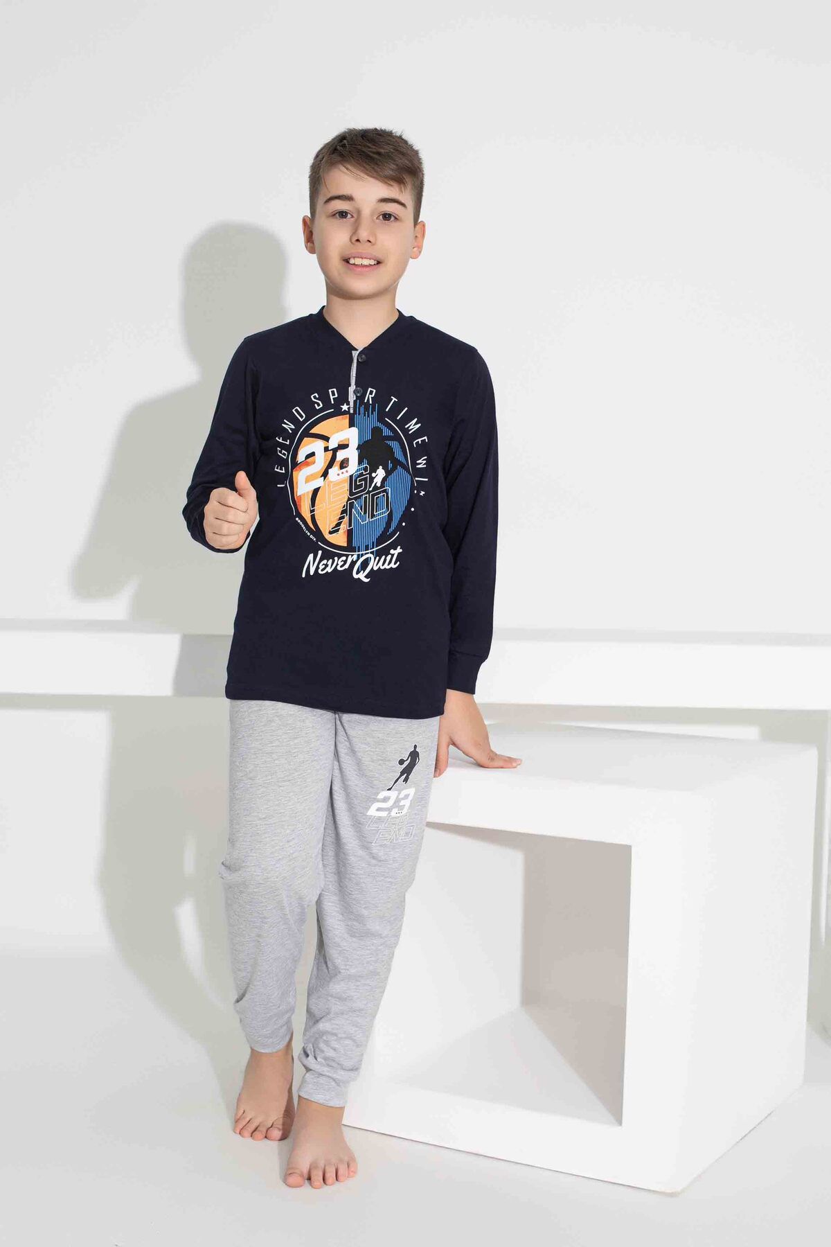 Tarık-Boy's Basketball Patterned Long Sleeve Pijama Set 2