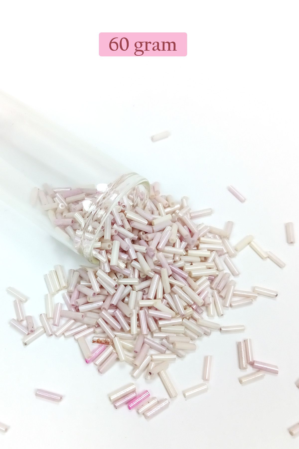 karadağsb Uzun Boru Kesme Boncuk Çap 2Mm Uzunluk 10 Mm - 60 Gram - Mat Beyaz - Bnc302