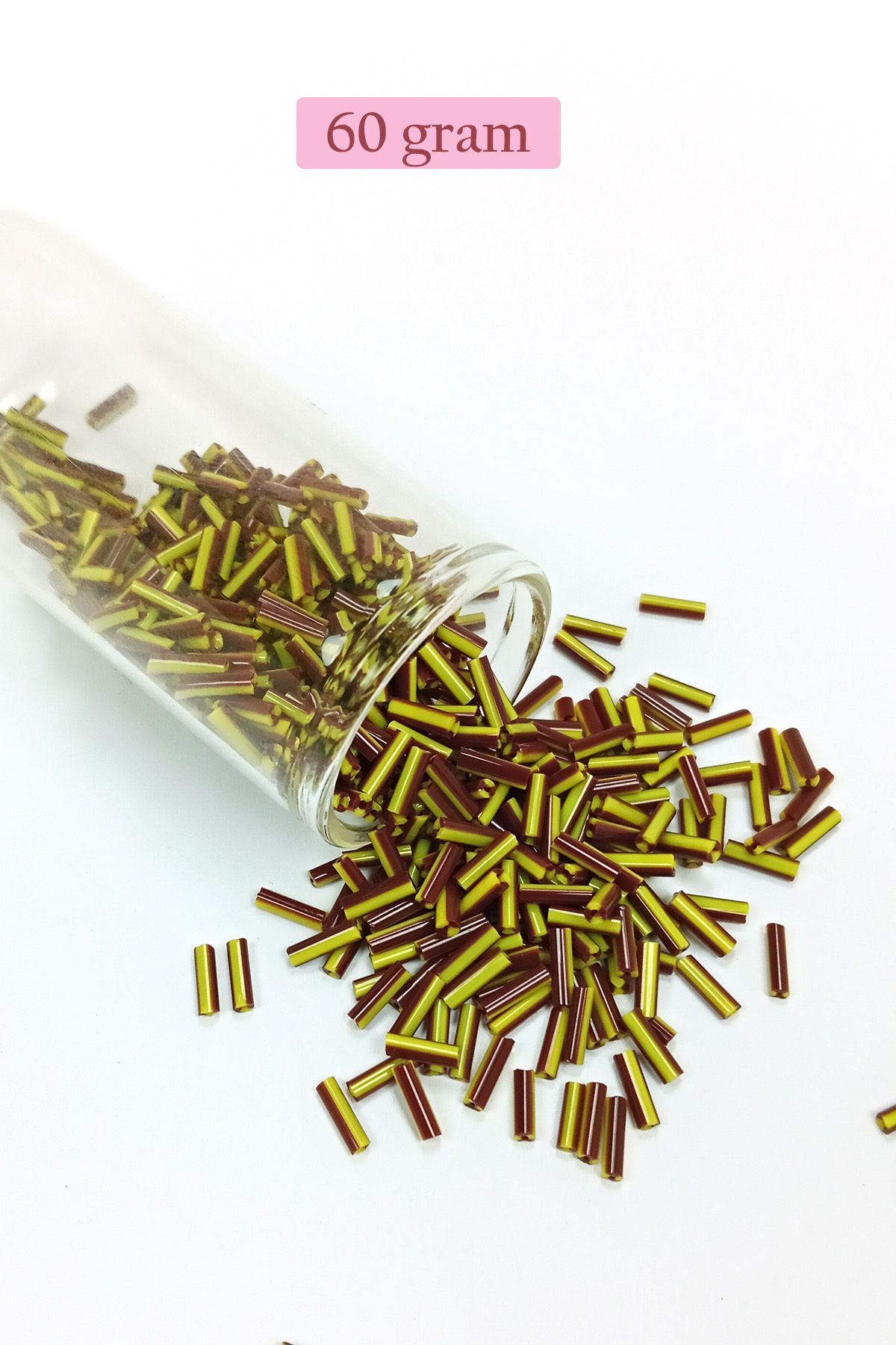 karadağsb Uzun Boru Kesme Boncuk Çap 2Mm Uzunluk 10 Mm - 60 Gram - Koyu Kırmızı Sarı - Bnc297