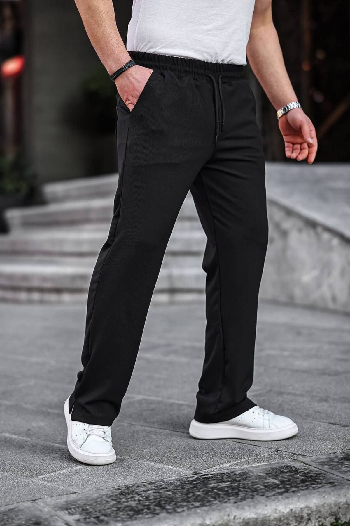 CAN-Slit Ribbed Ottoman Baggy Sweatpants 1