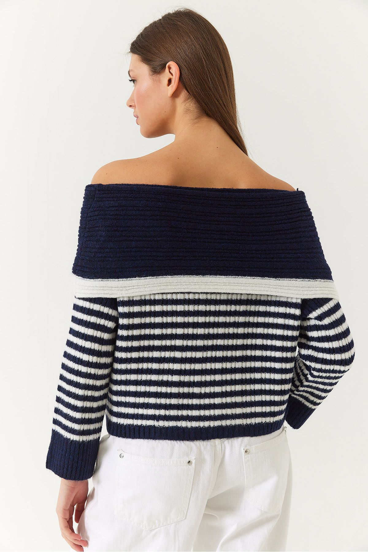 Bianco Lucci-Women's Degaje Collar Striped Sweater 20246303 6