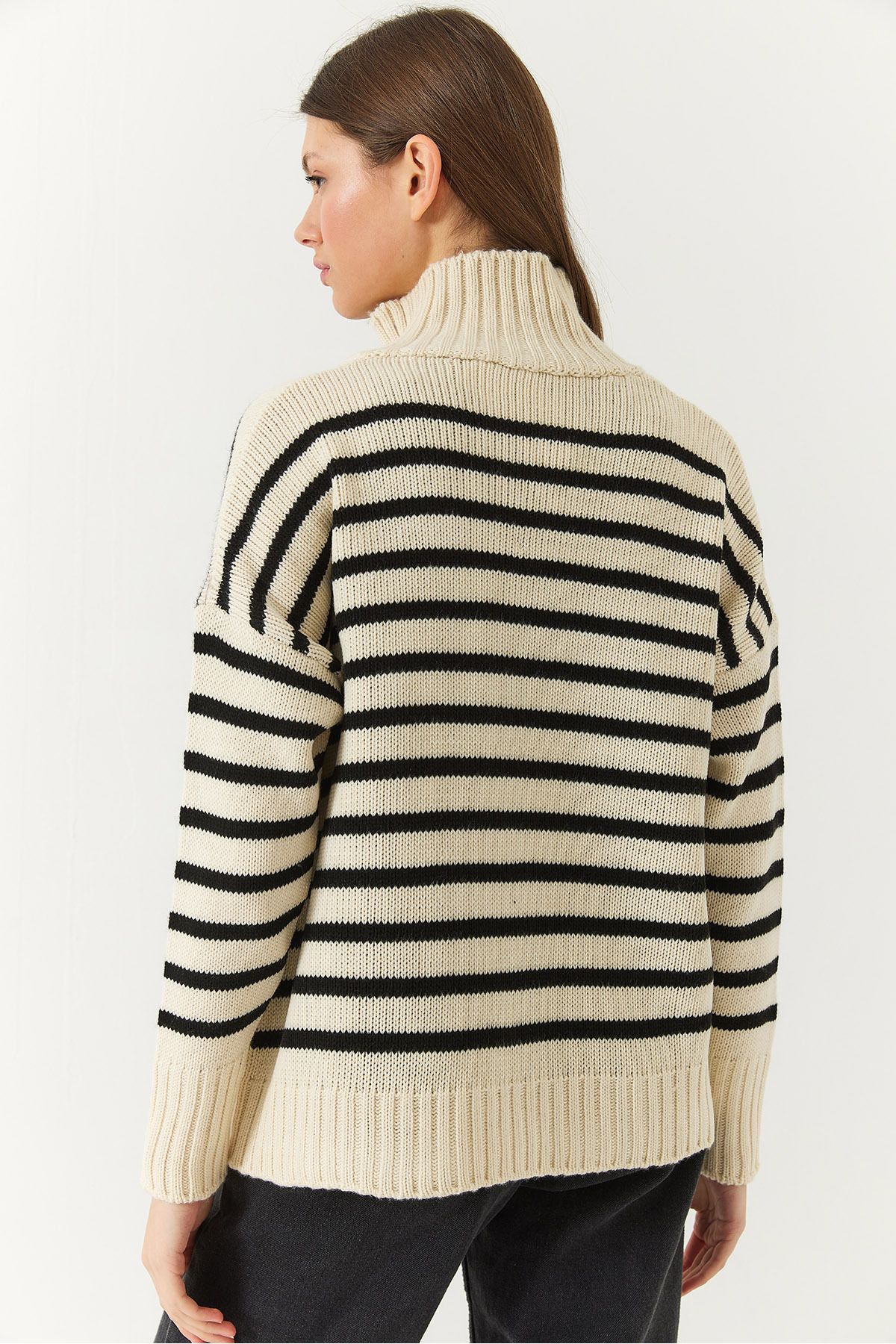 Bianco Lucci-Women's Striped Zippered Knitwear Cardigan 20246314 6