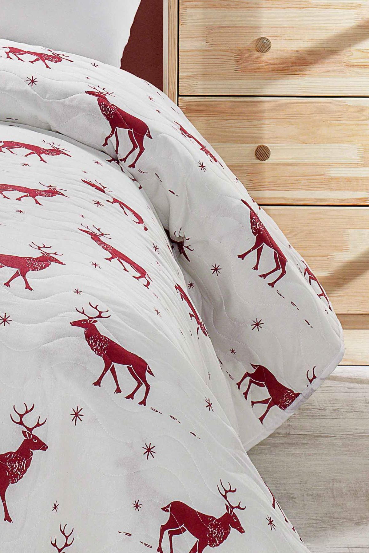 Eponj Home-Single Quilted Bedspread Set Deer Claret Red 5