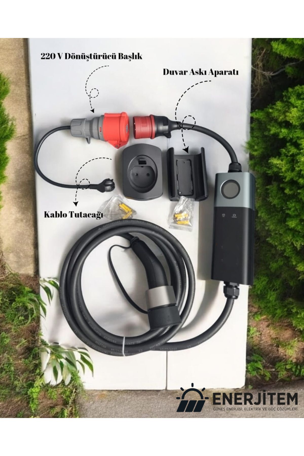 ENERJİTEM 22 Kw Elektrikli Araç Taşınabilir Şarj İstasyonu,Değişebilir Başlık 220'V/380 V'dan Şarj,Çantalı