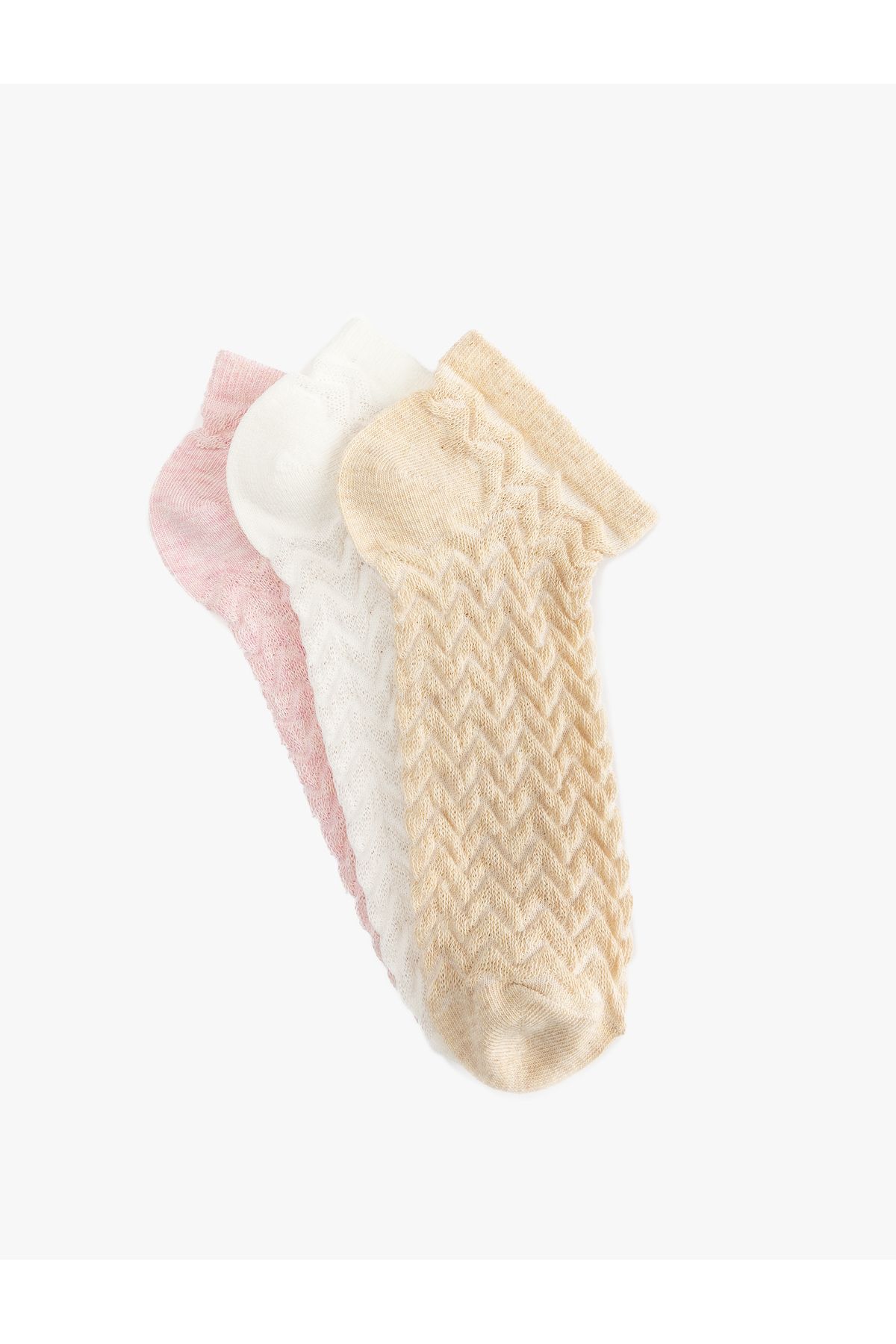 Koton-Set of 3 Textured Multicolored Booties Socks 2