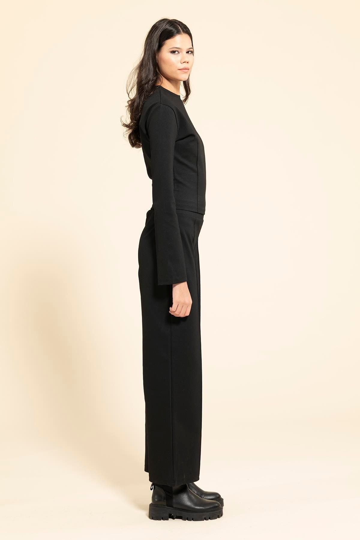 FOR YOU MODA-Black Bottom and Top Set with Front Snap Detail 5