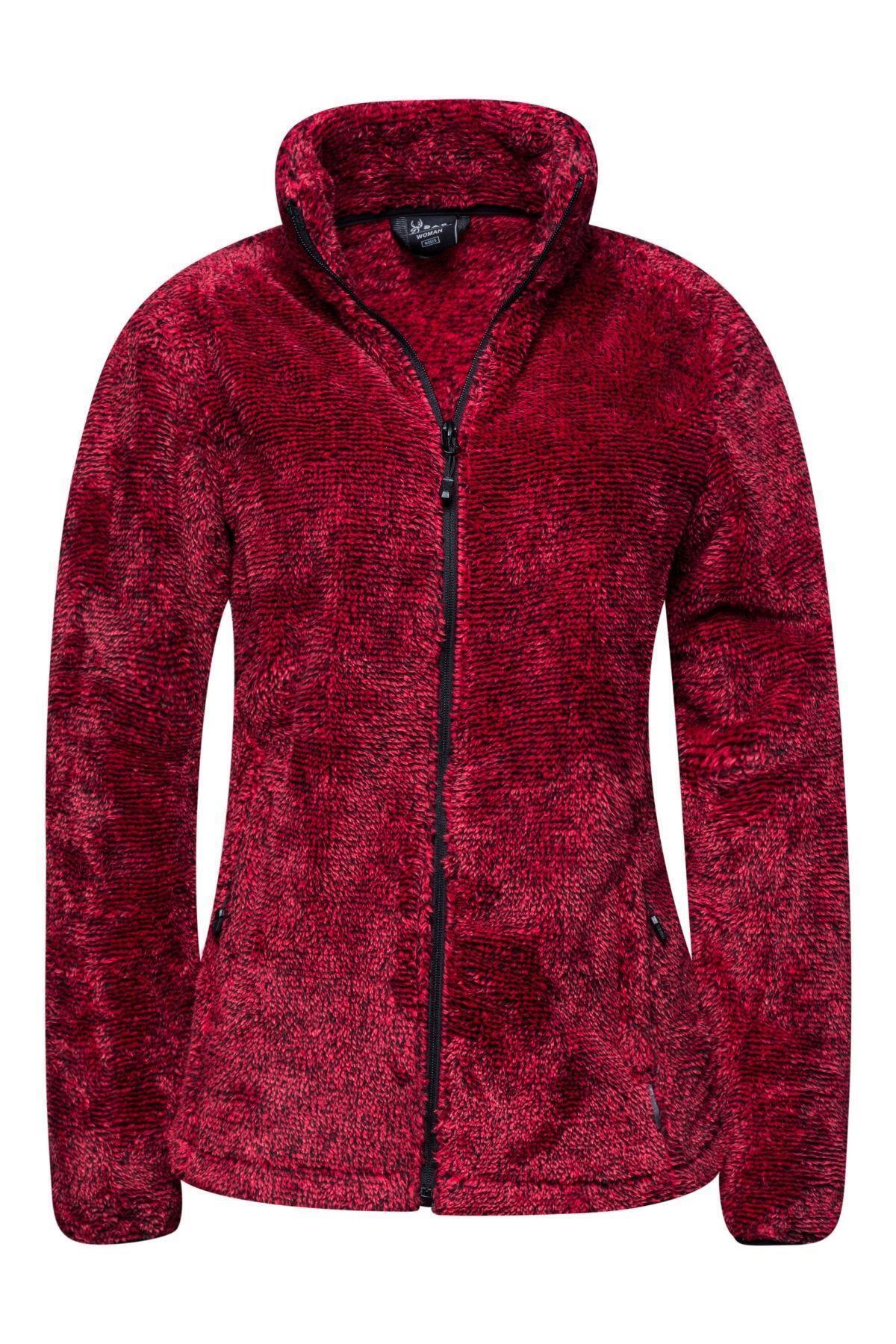 Sofia Women's Full Zipper Striped Fleece Red