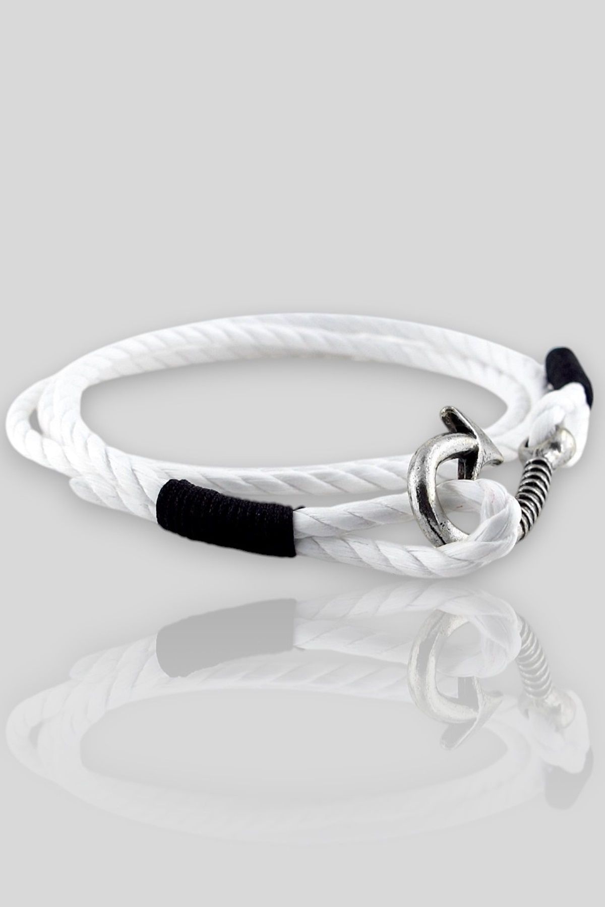 Solfera-Men's Bracelet - Fisherman Fishing Rod, White Rope, Black Tied, Three Rows M060E 2