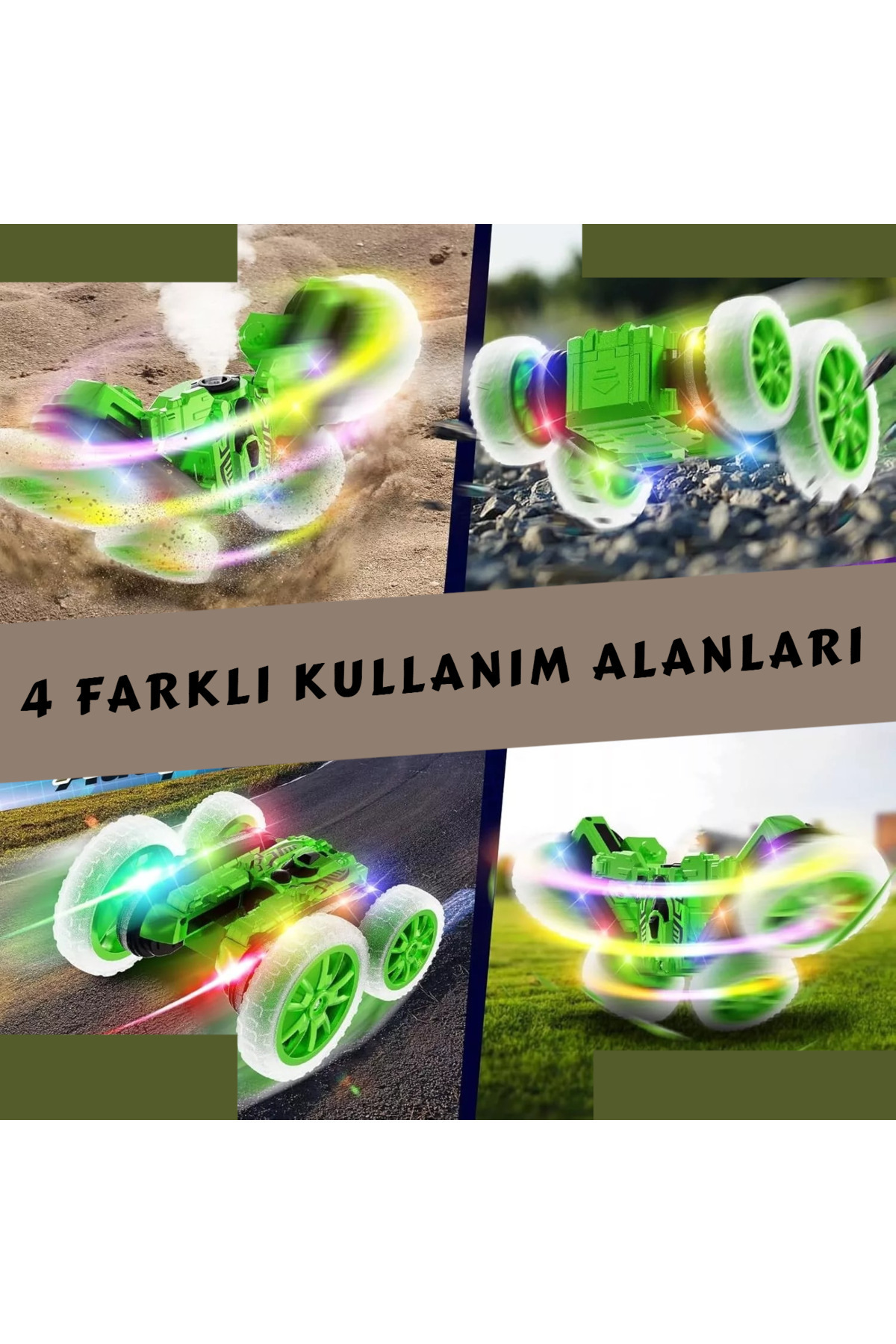 Uzaktan Kumandalı Full Fonksiyon Şarjlı Işıklı, Buharlı Sprey Atan 360 Stunt Araba Akrobatik Ledli - 2