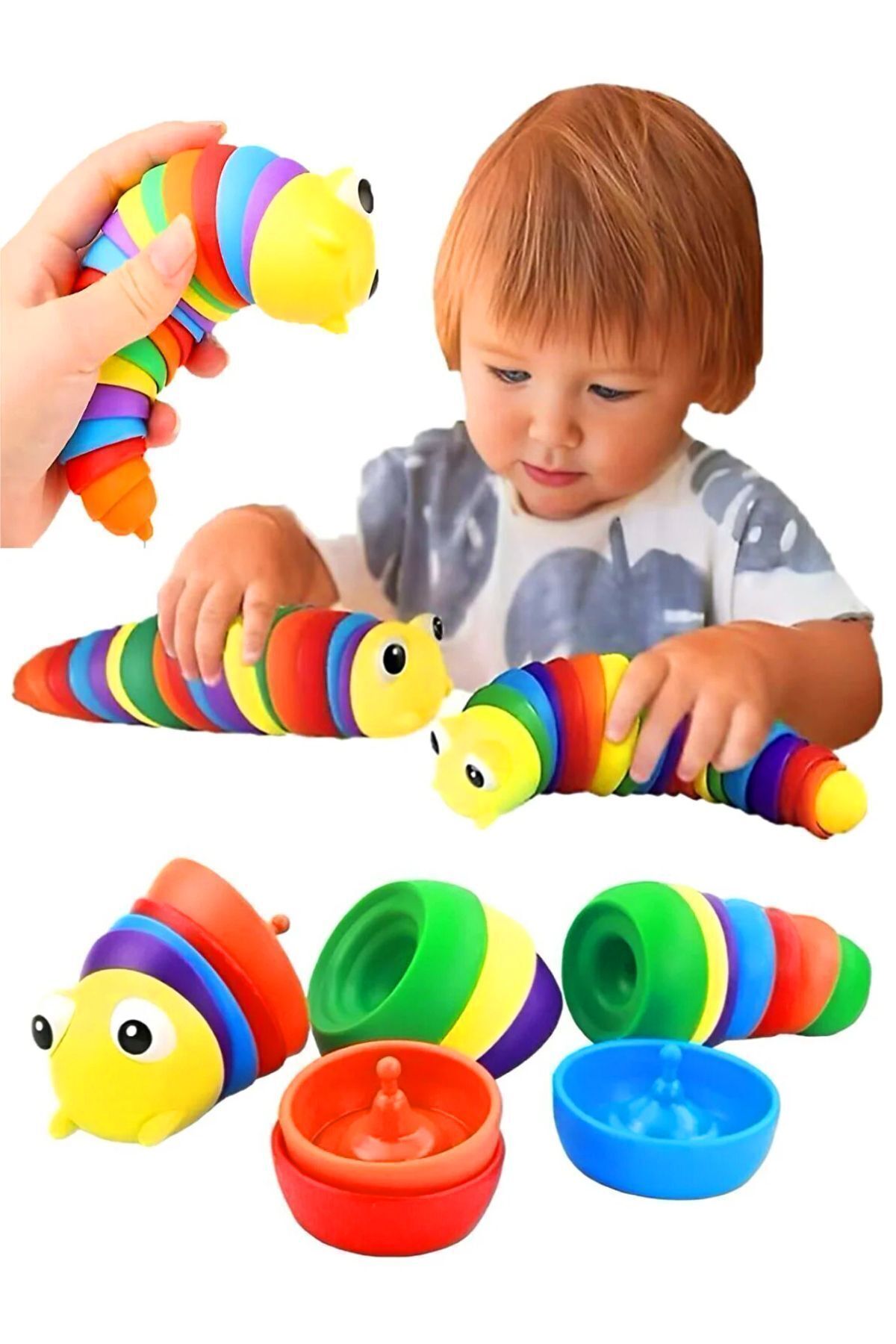 a v d a Söktak Eğlenceli Stres Ve Anksiyete Giderici Montessori Renkli Tırtıl Oyuncağı fotoğrafı 3 (önizleme)