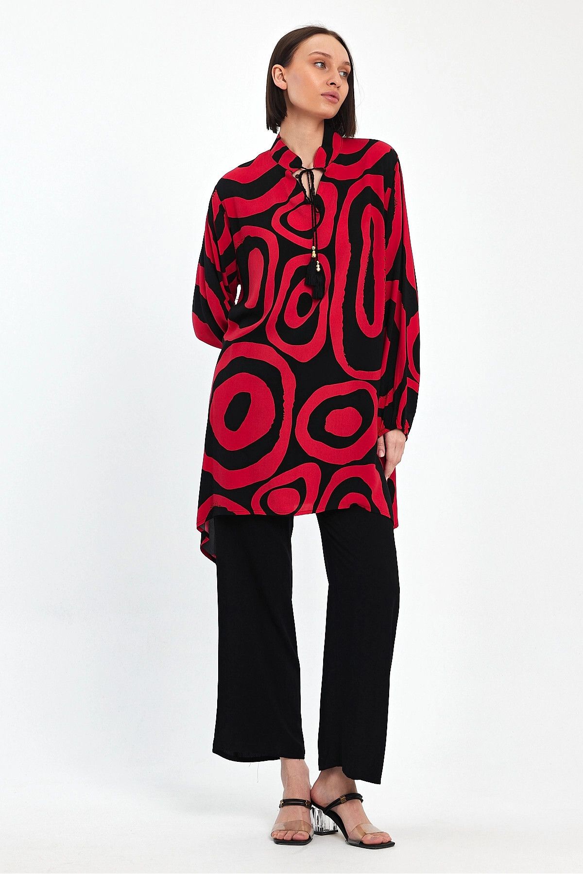 bacc-Red Geometric Print Plus Size Casual Pants and Tunic Set - Bcvl- 241017 5