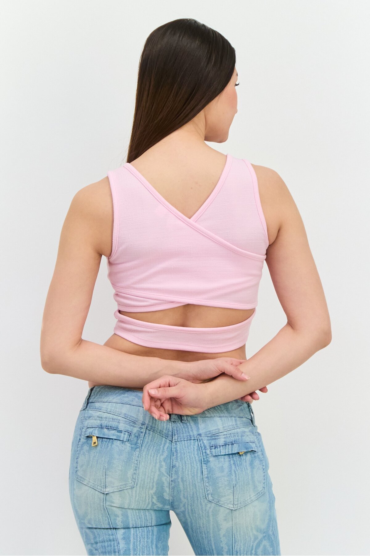 Roxy-Women Round Neck Sleeveless Textured Crop Top, Pink 3